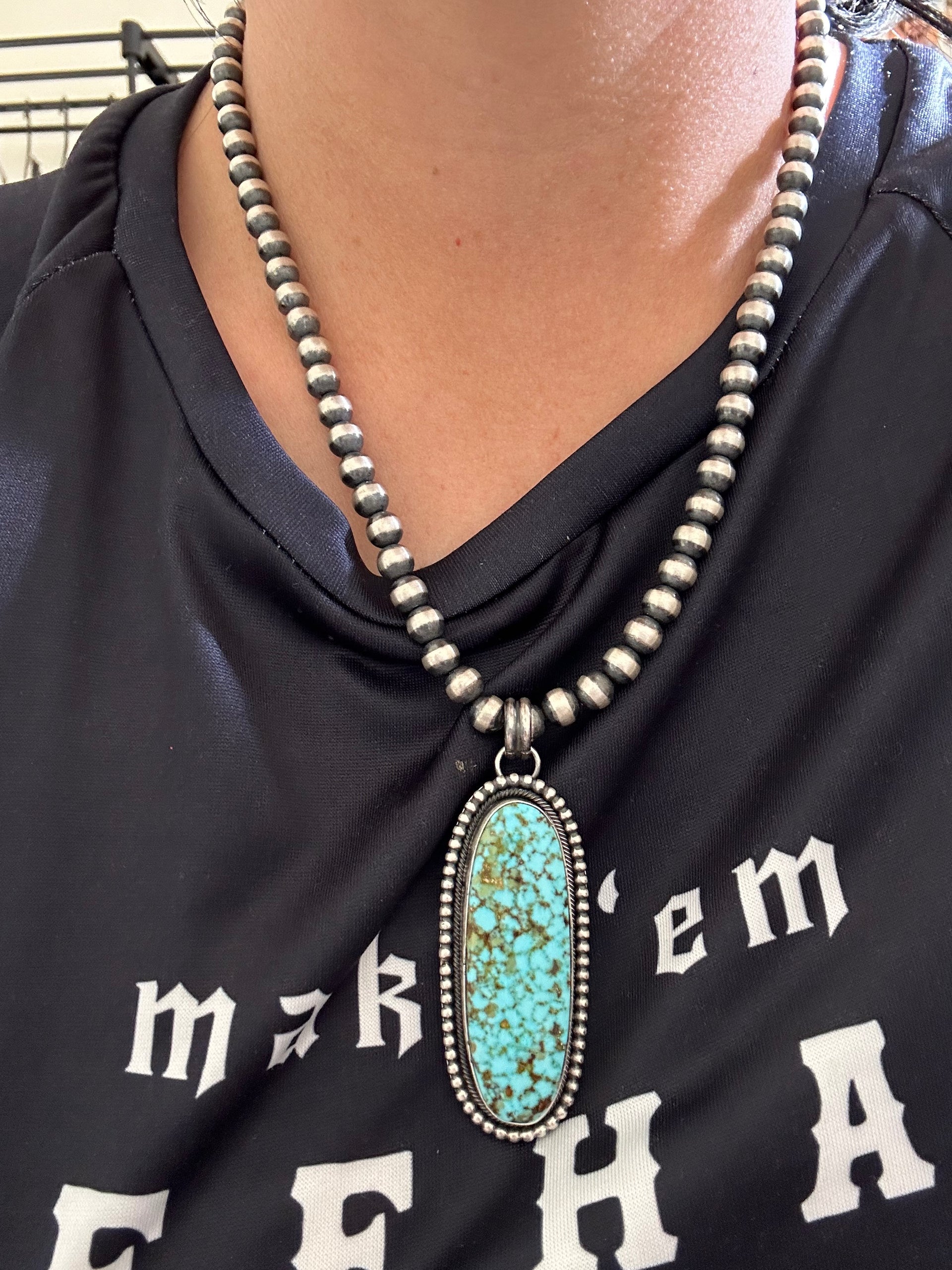 Scott Skeets High Grade Kingman Turquoise & Sterling Silver Pendant