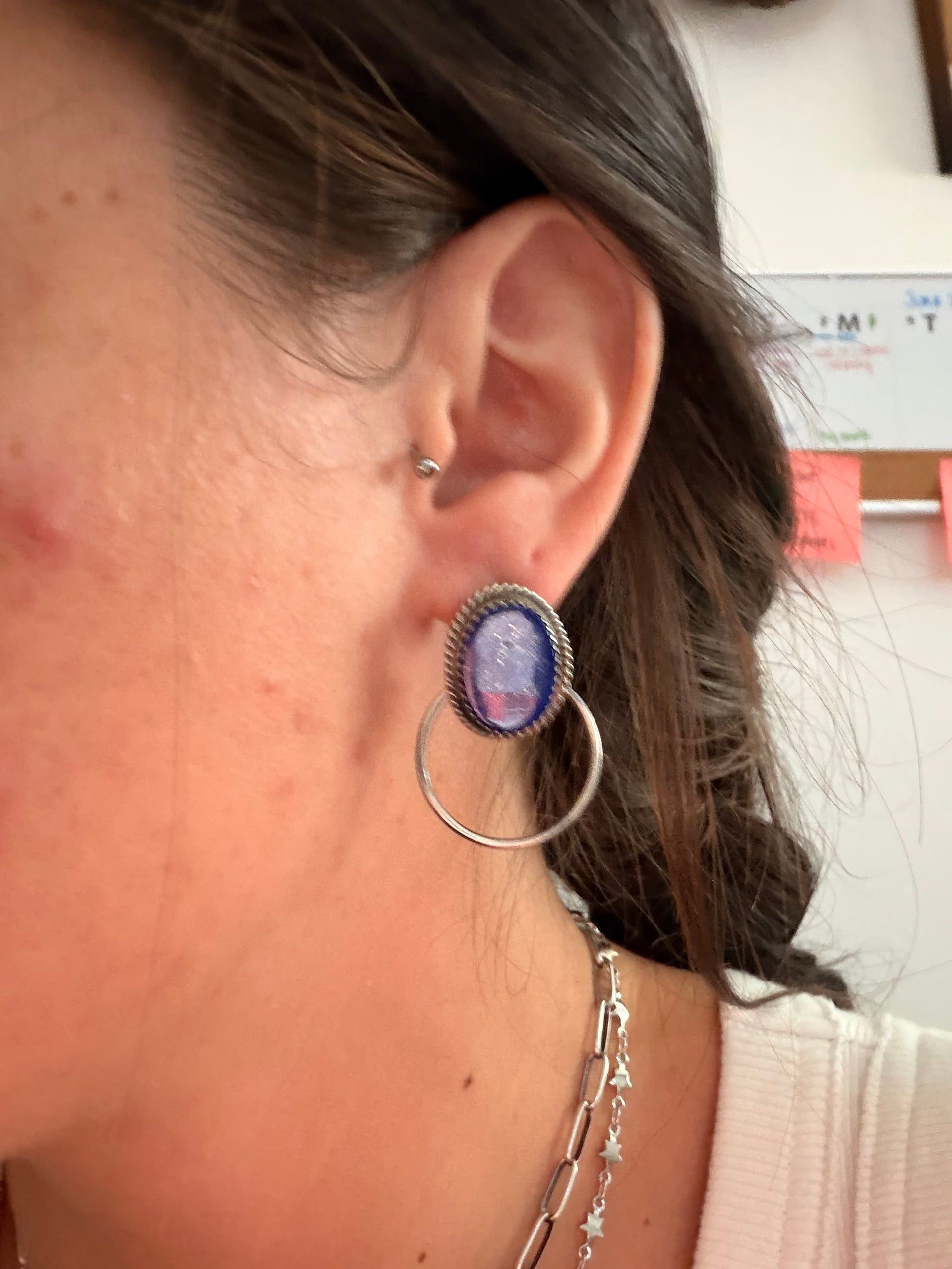 Navajo Made Lapis & Sterling Silver Post Dangle Earrings