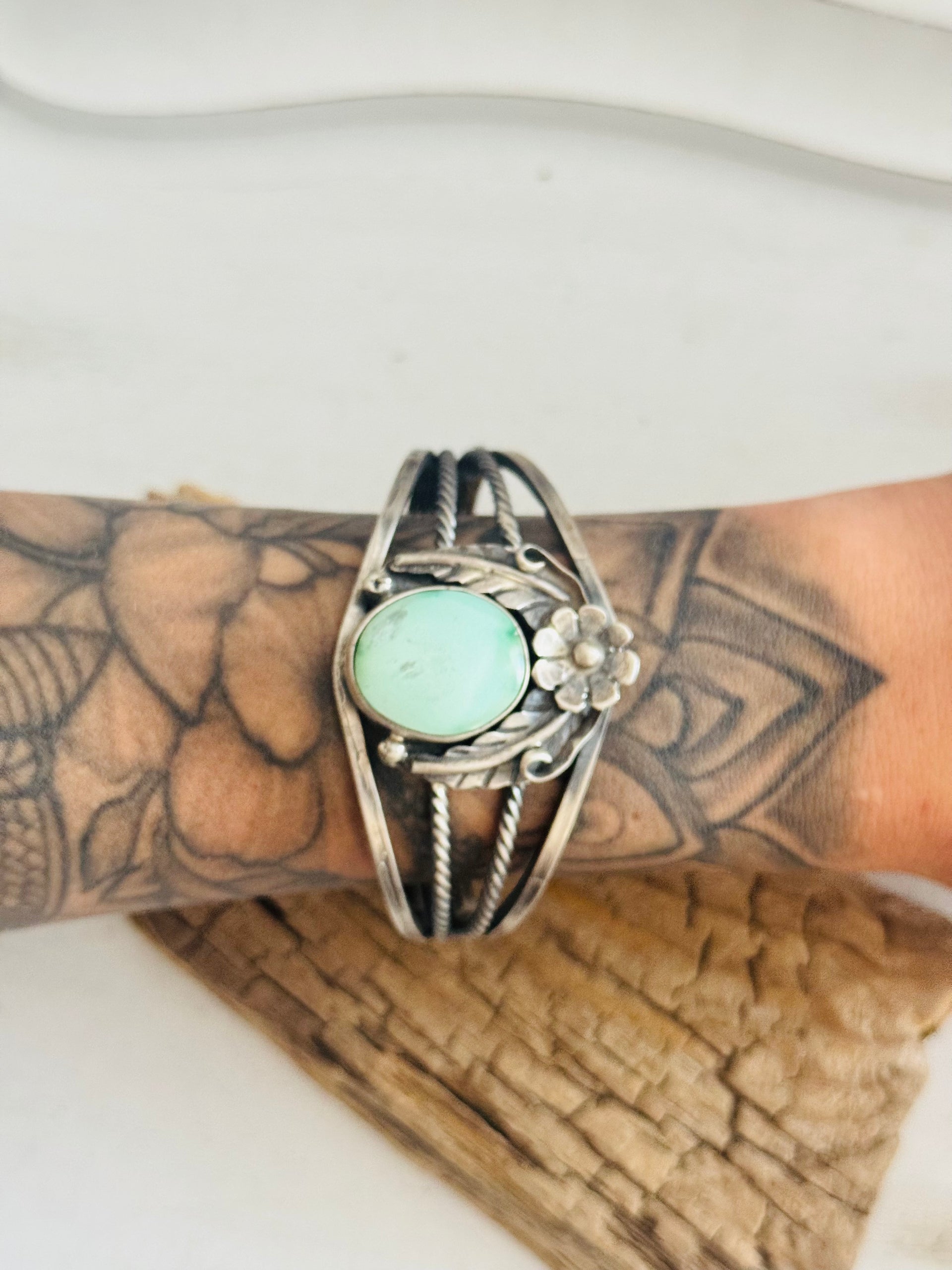 Navajo Made Emerald Valley Turquoise & Sterling Silver Cuff Bracelet