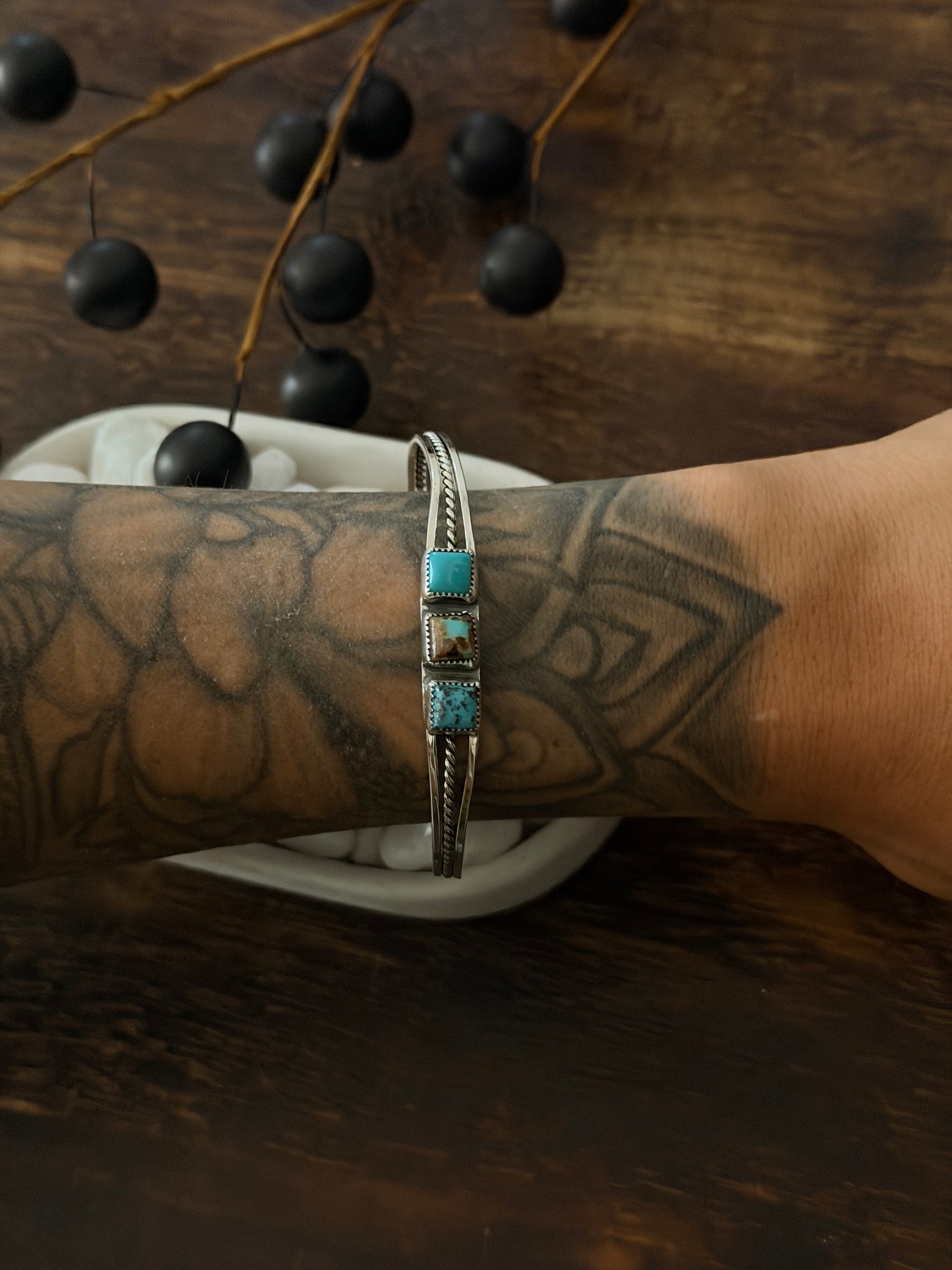 Navajo Made Kingman Turquoise & Sterling Silver Cuff Bracelet