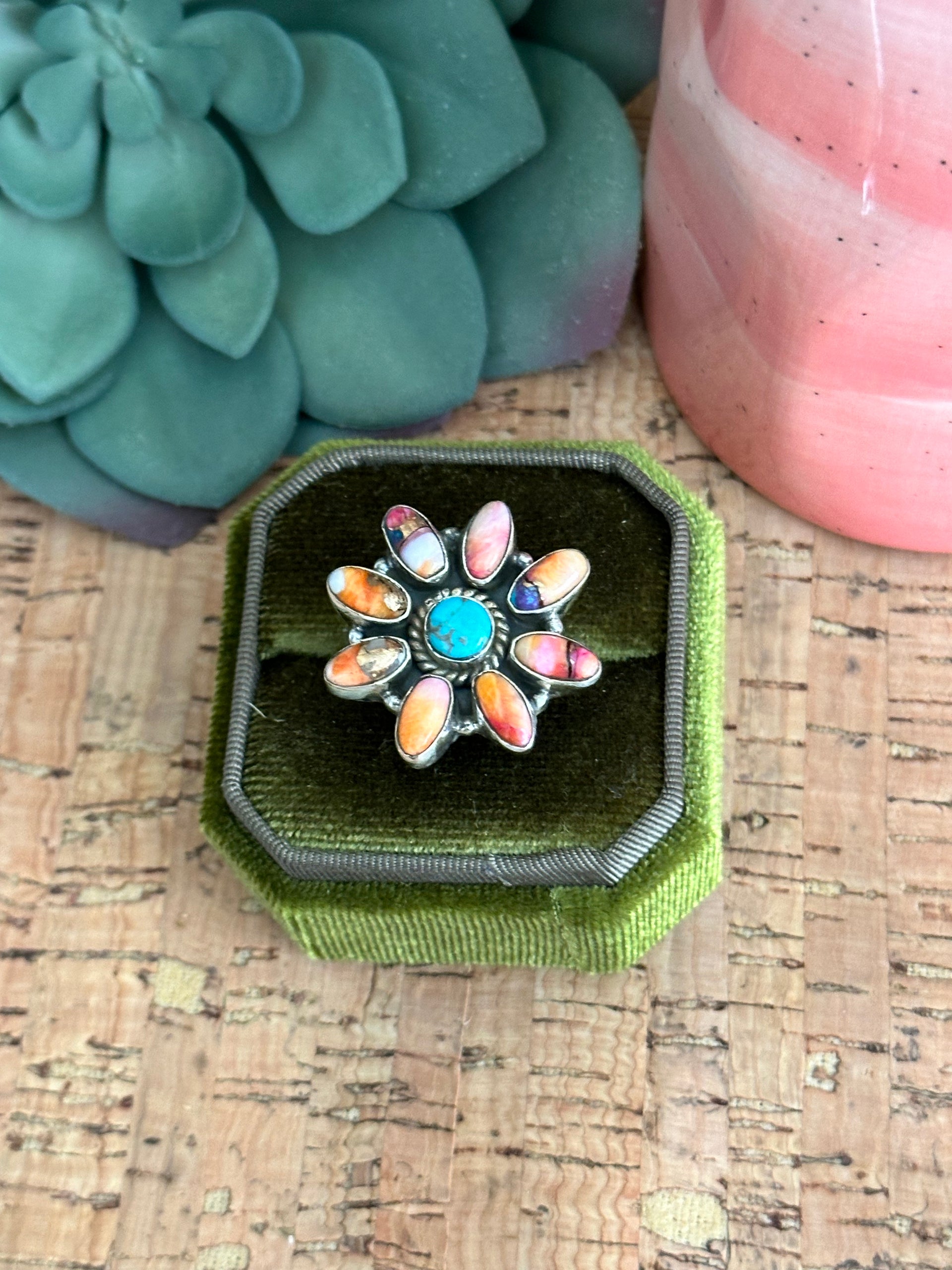 Southwest Handmade Multi Stone & Sterling Silver Adjustable Ring