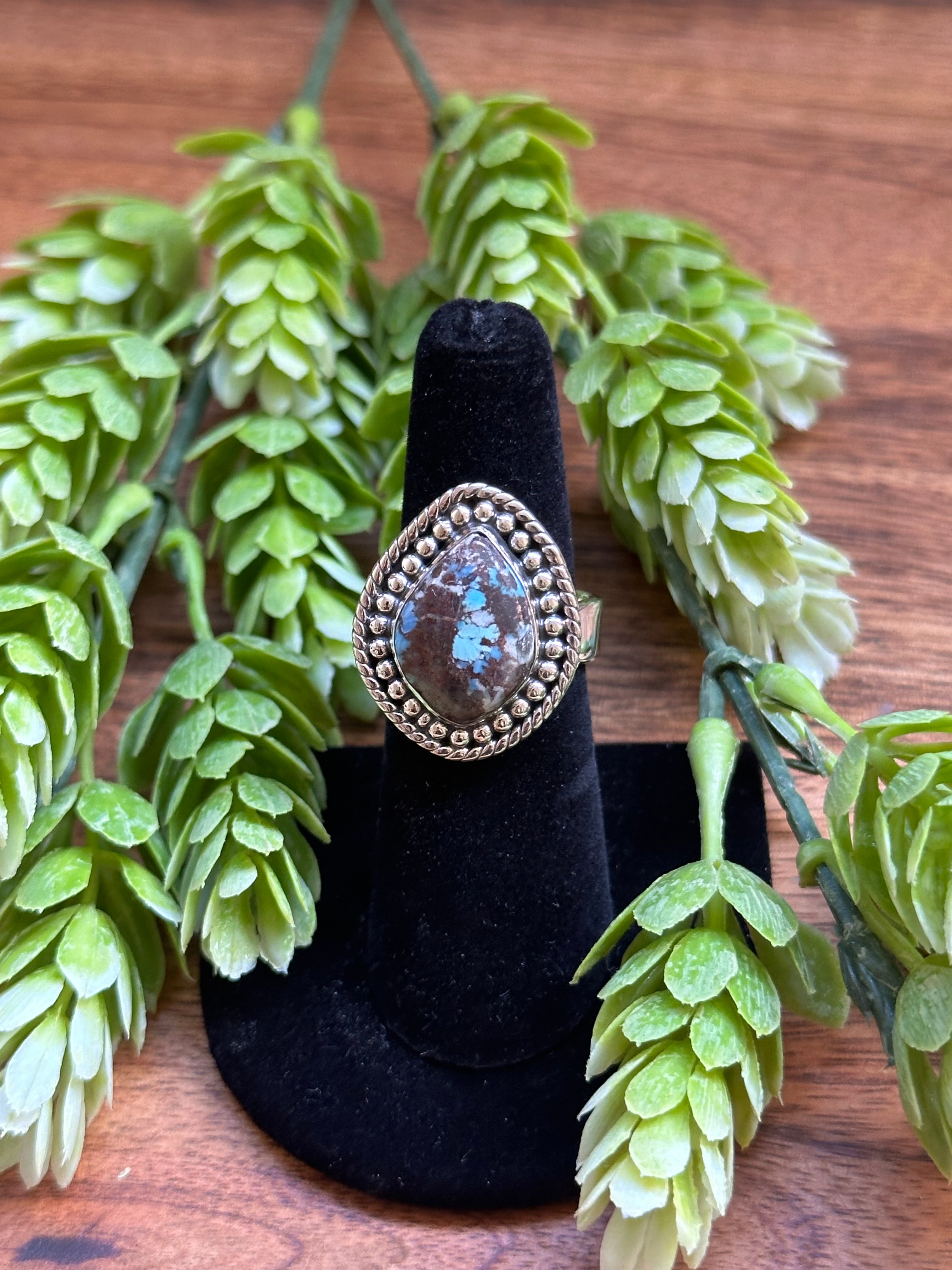 Southwest Handmade Golden Hills Turquoise & Sterling Silver Adjustable Ring