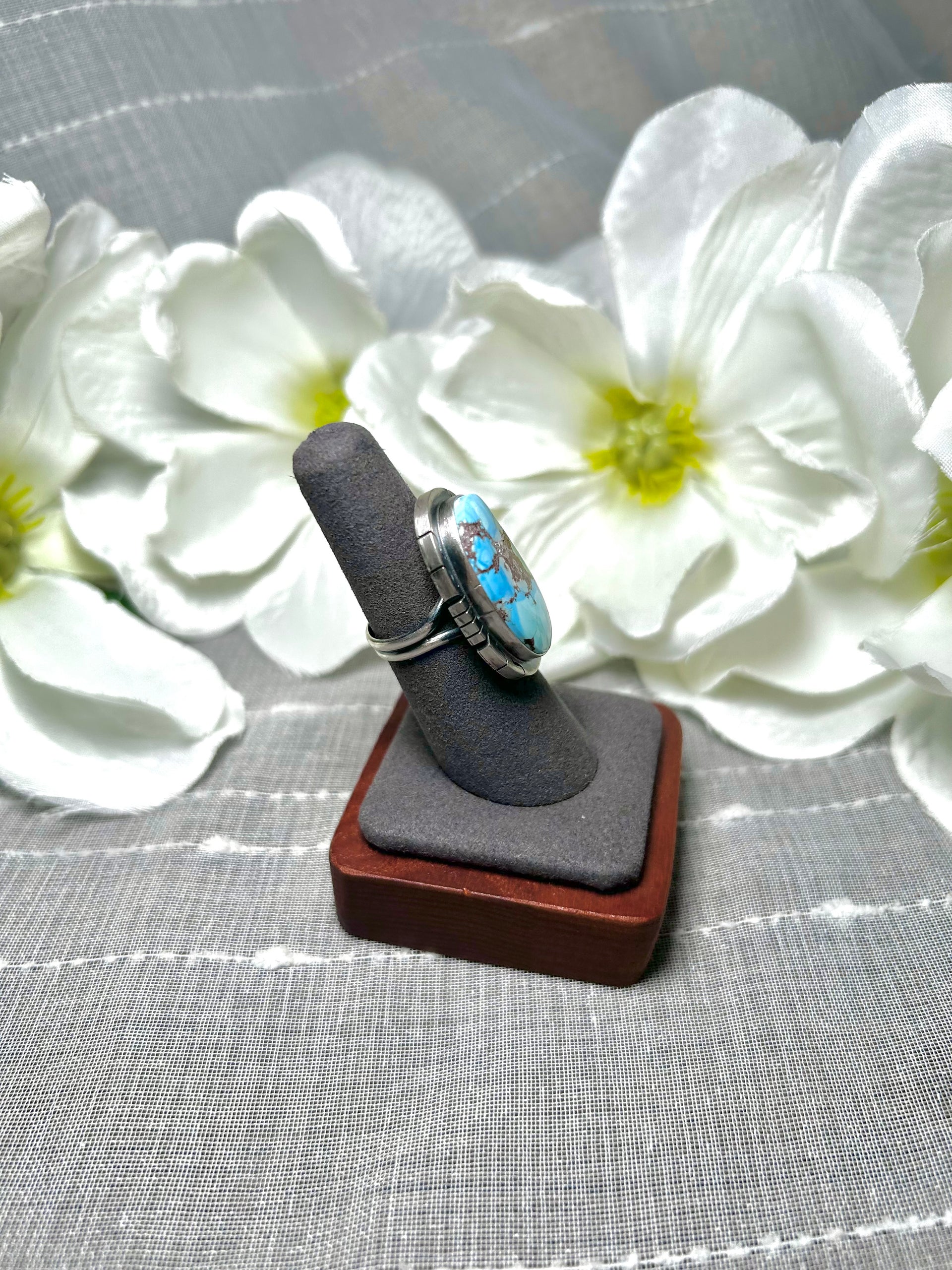 Dave Skeets Golden Hill Turquoise & Sterling Silver Ring Size 6.5