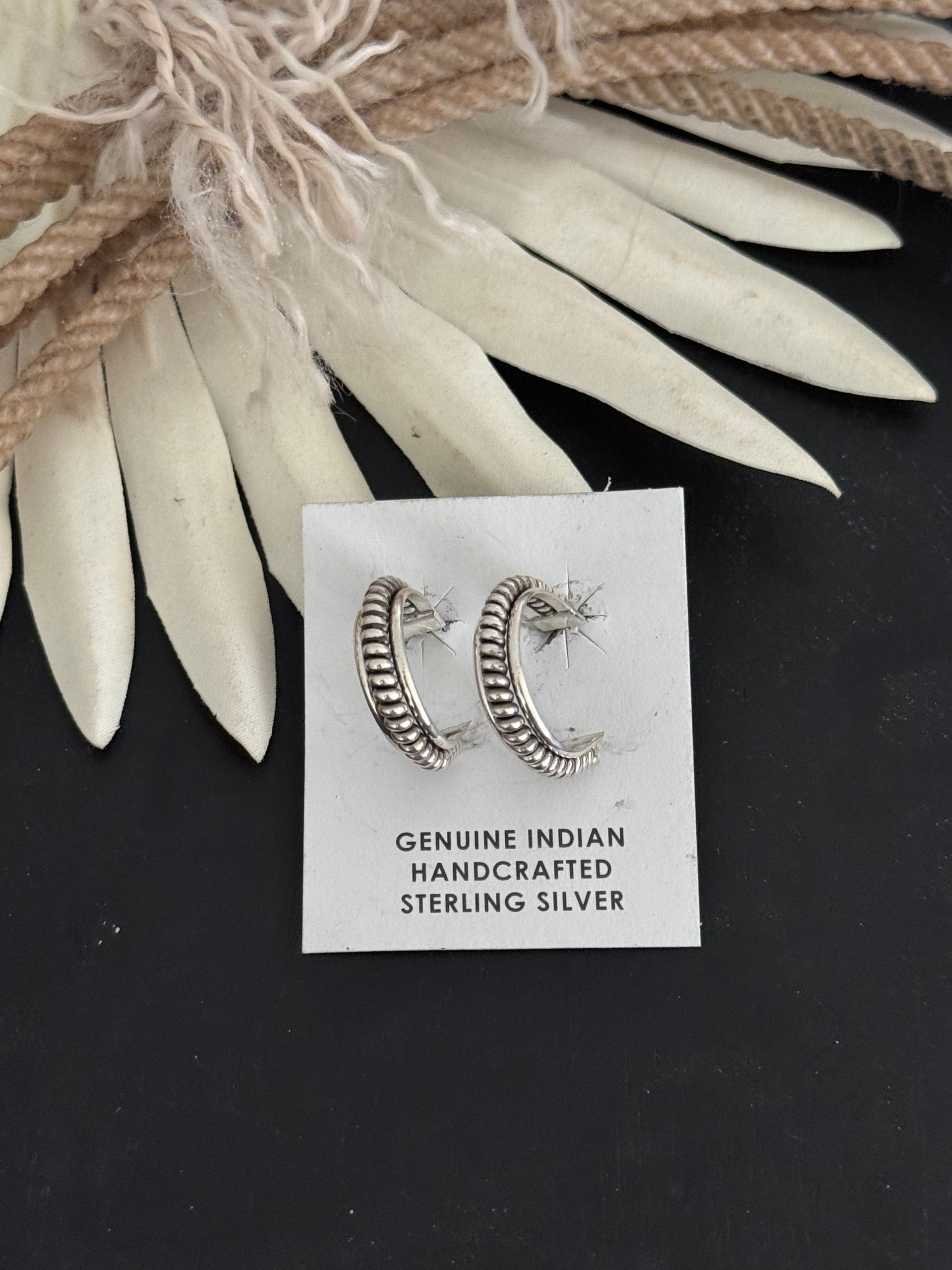 Navajo Made Sterling Silver Post Hoop Earrings