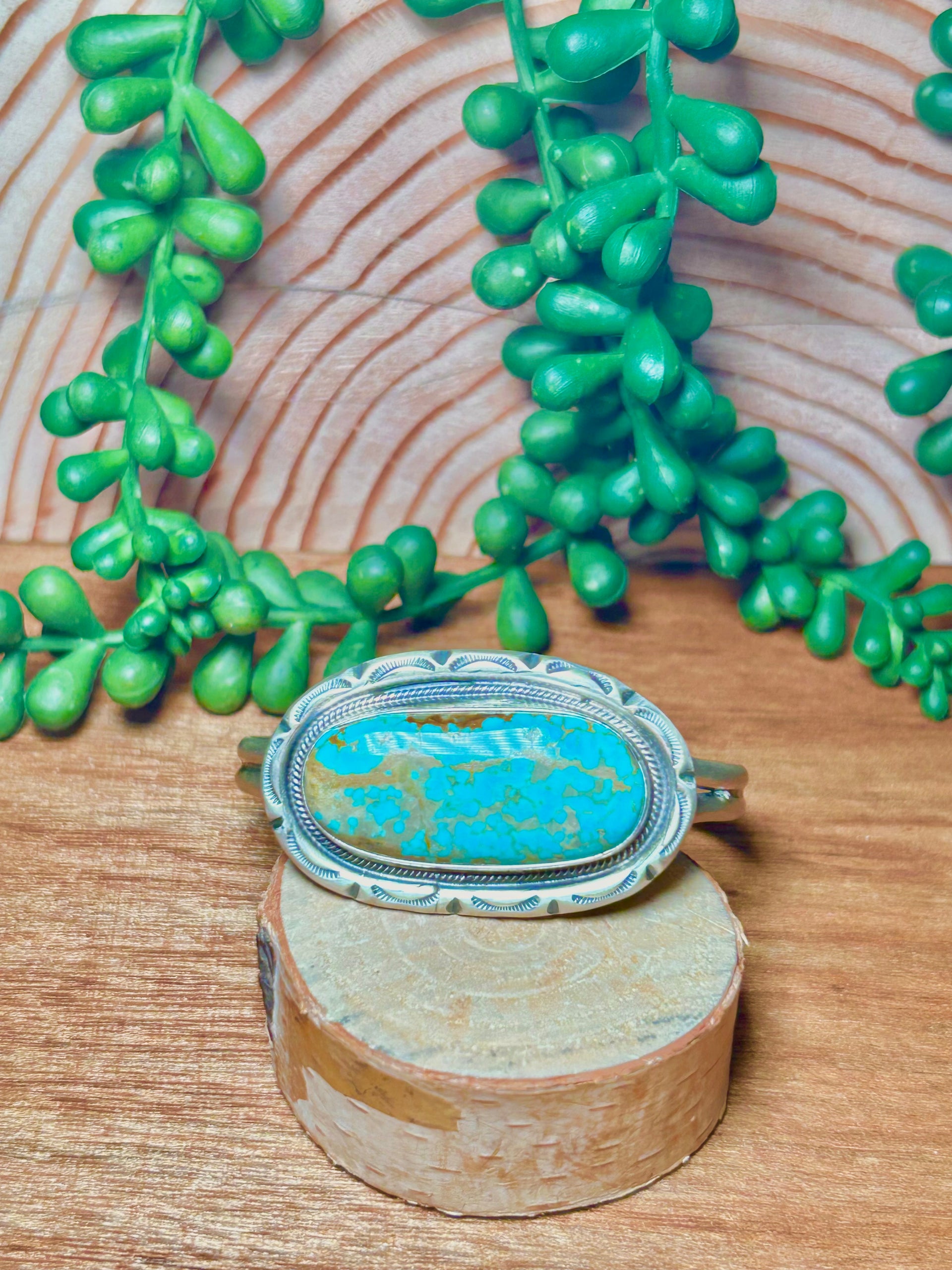 Navajo Made #8 Turquoise & Sterling Silver Cuff Bracelet