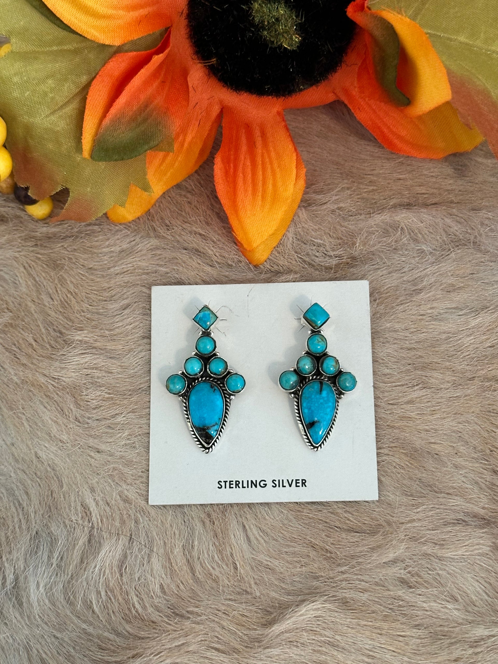 Southwest Handmade Kingman Turquoise & Sterling Silver Post Earrings
