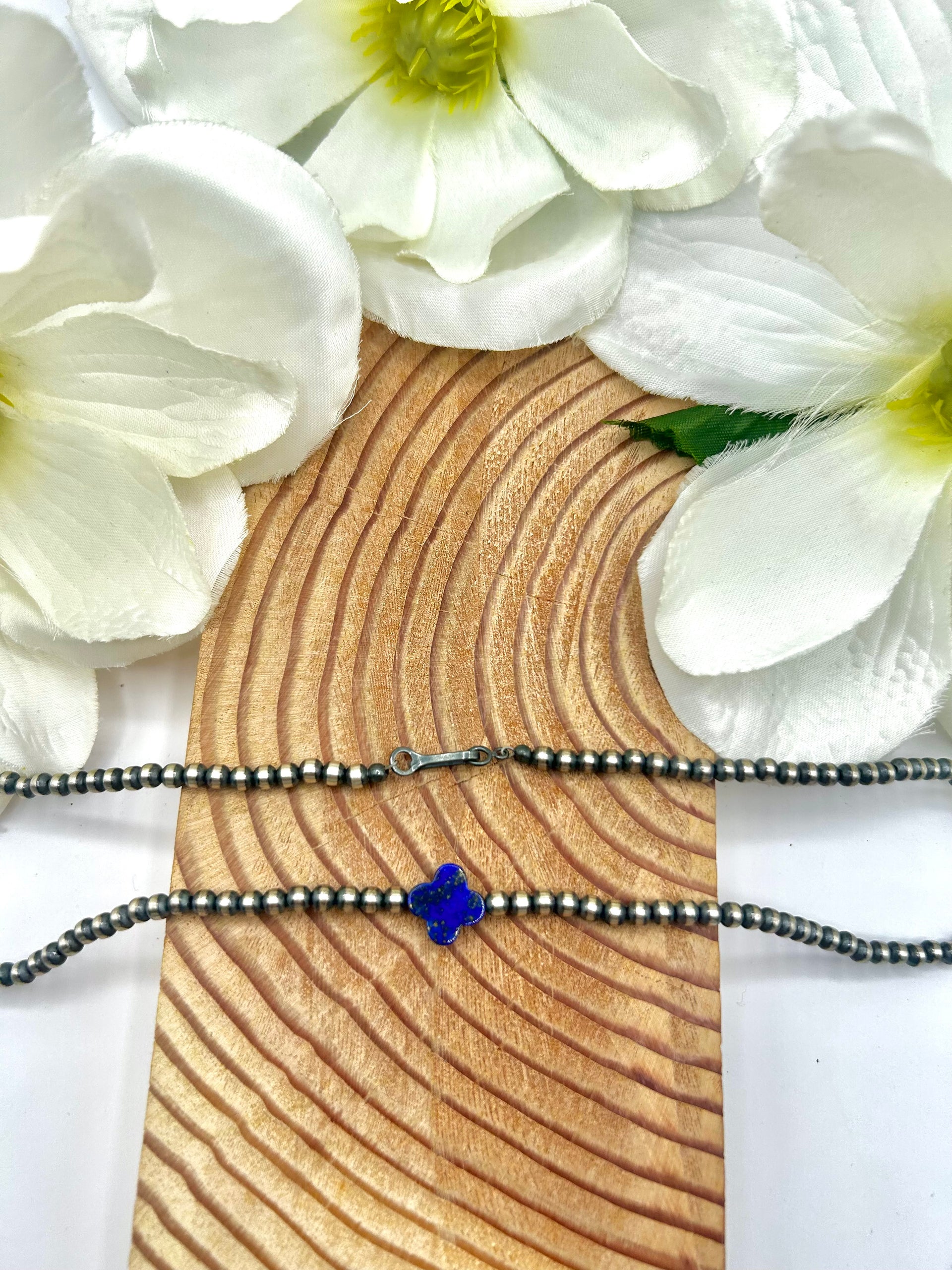 Navajo Made Strung Lapis & Sterling Silver Necklace