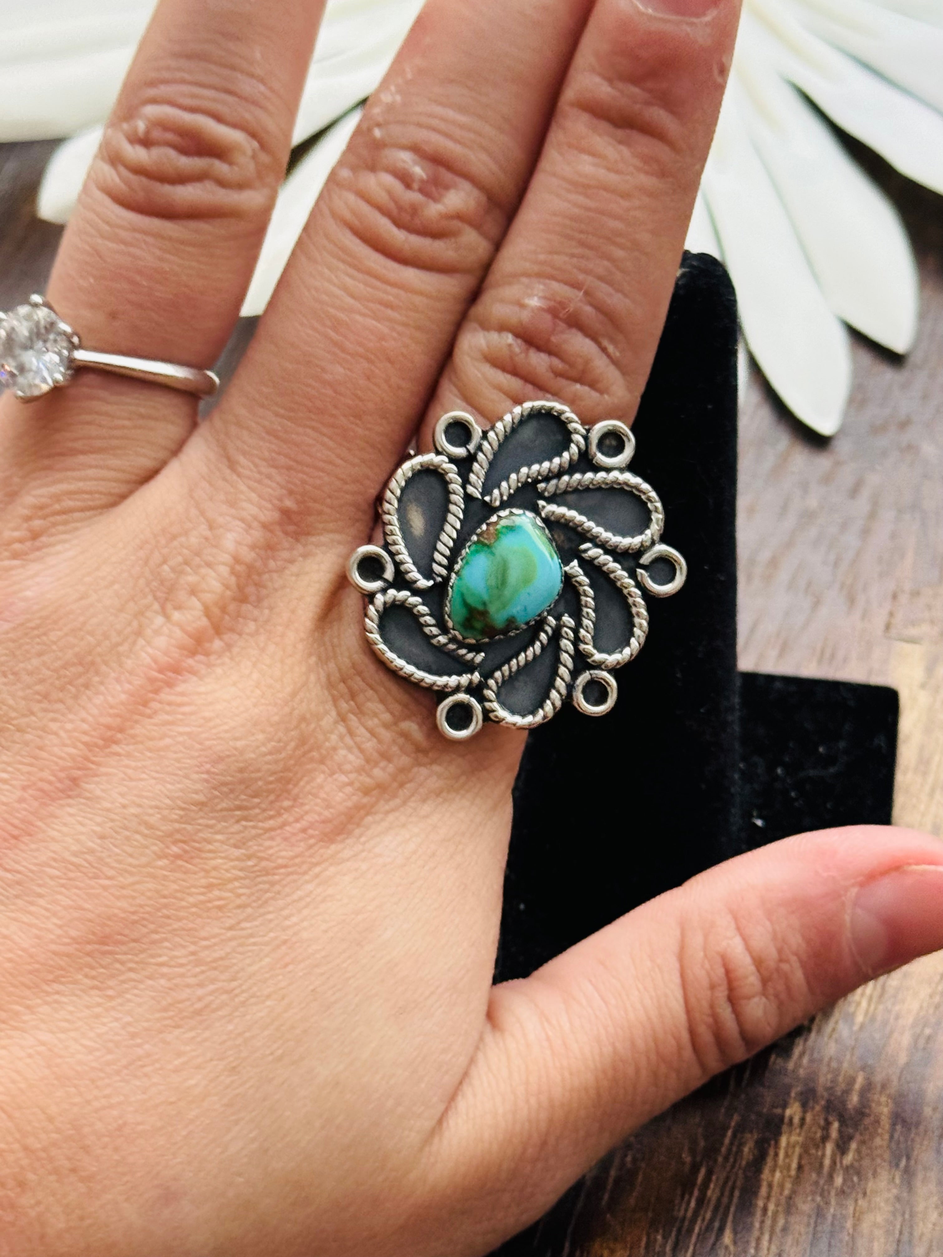 Southwest Handmade Sonoran Mountain Turquoise & Sterling Silver Adjustable Cluster Ring