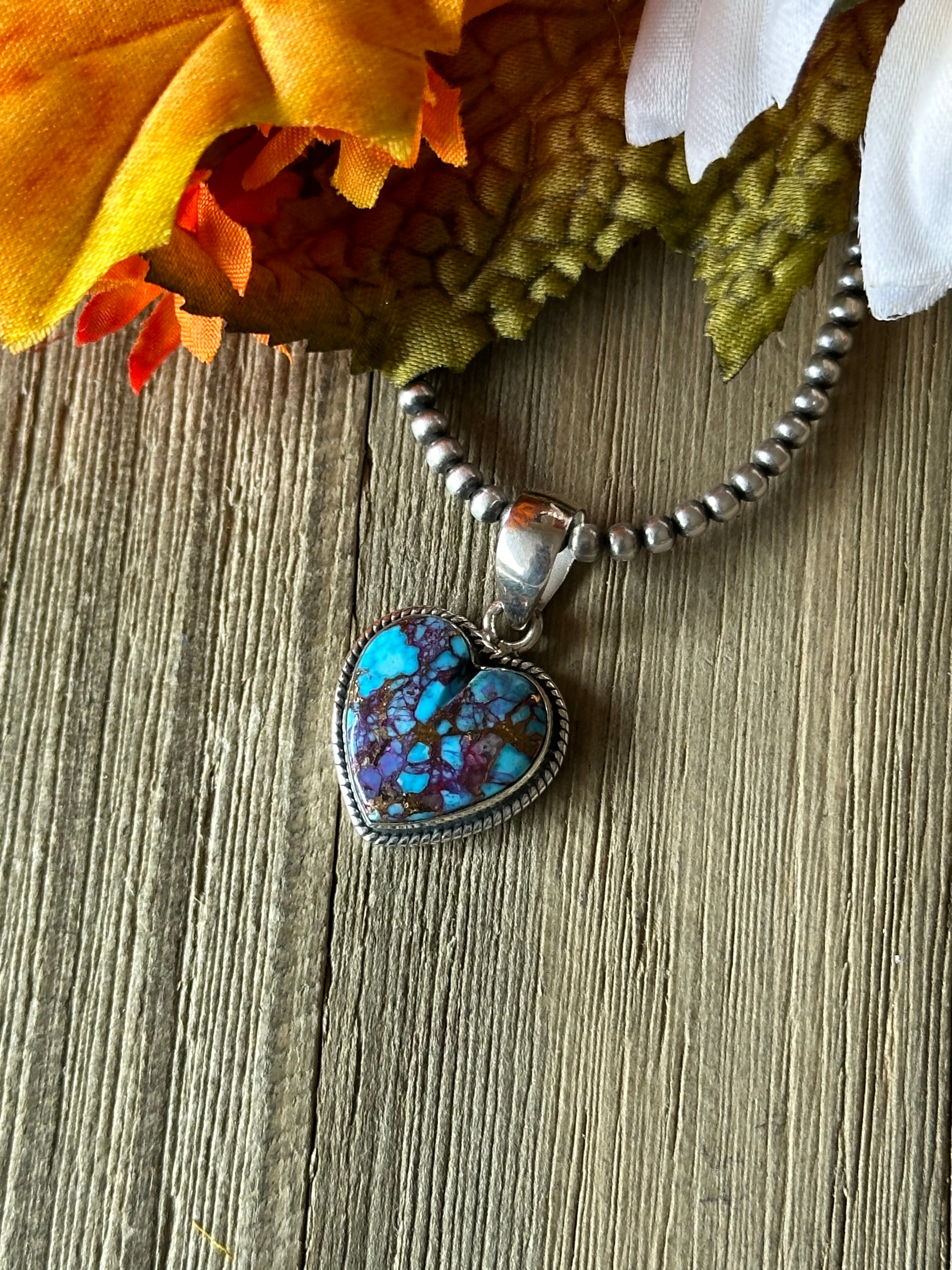 Southwest Handmade Purple Mohave Turquoise & Sterling Silver Heart Pendant