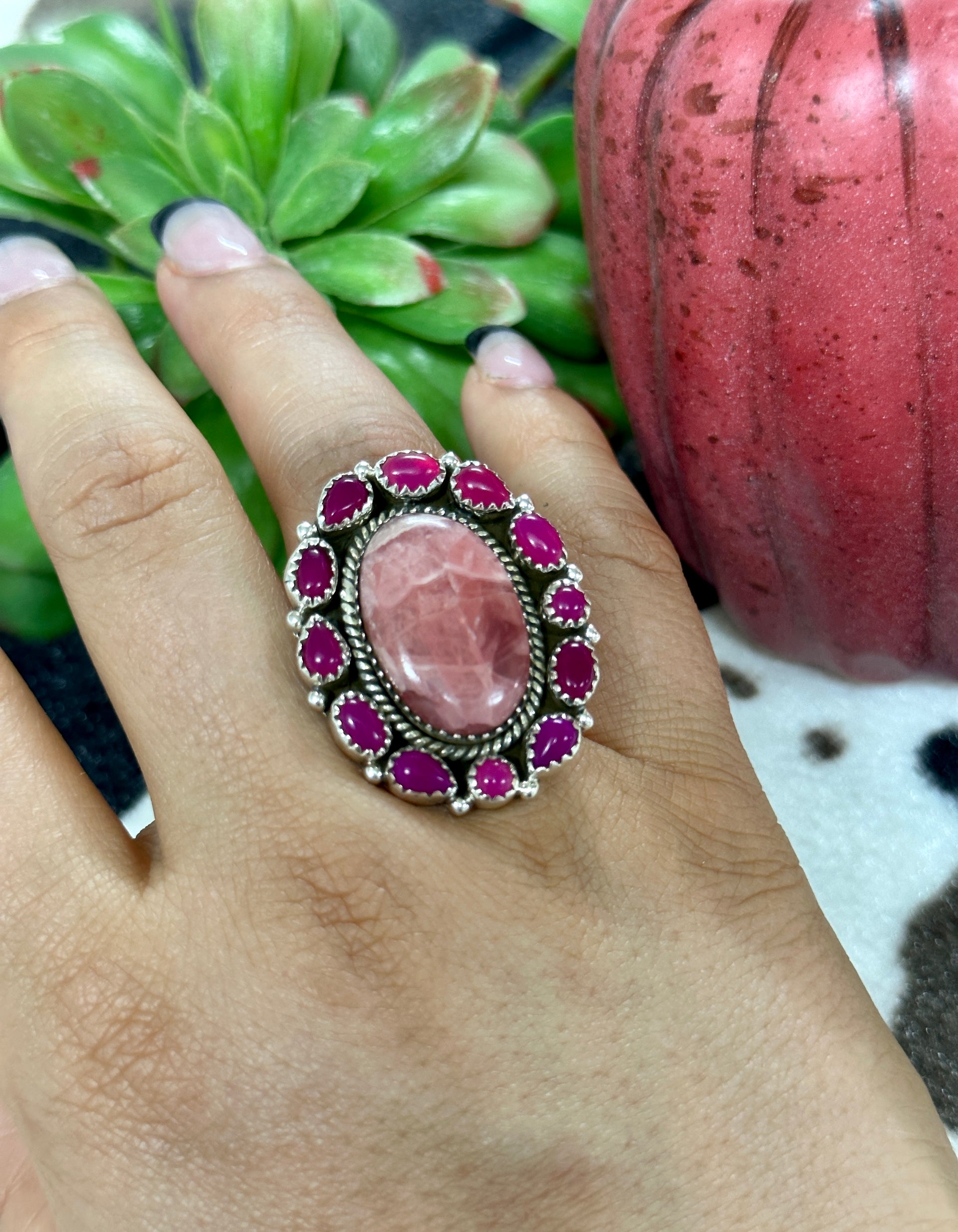 Southwest Handmade Multi Stone & Sterling Silver Cluster Adjustable Ring