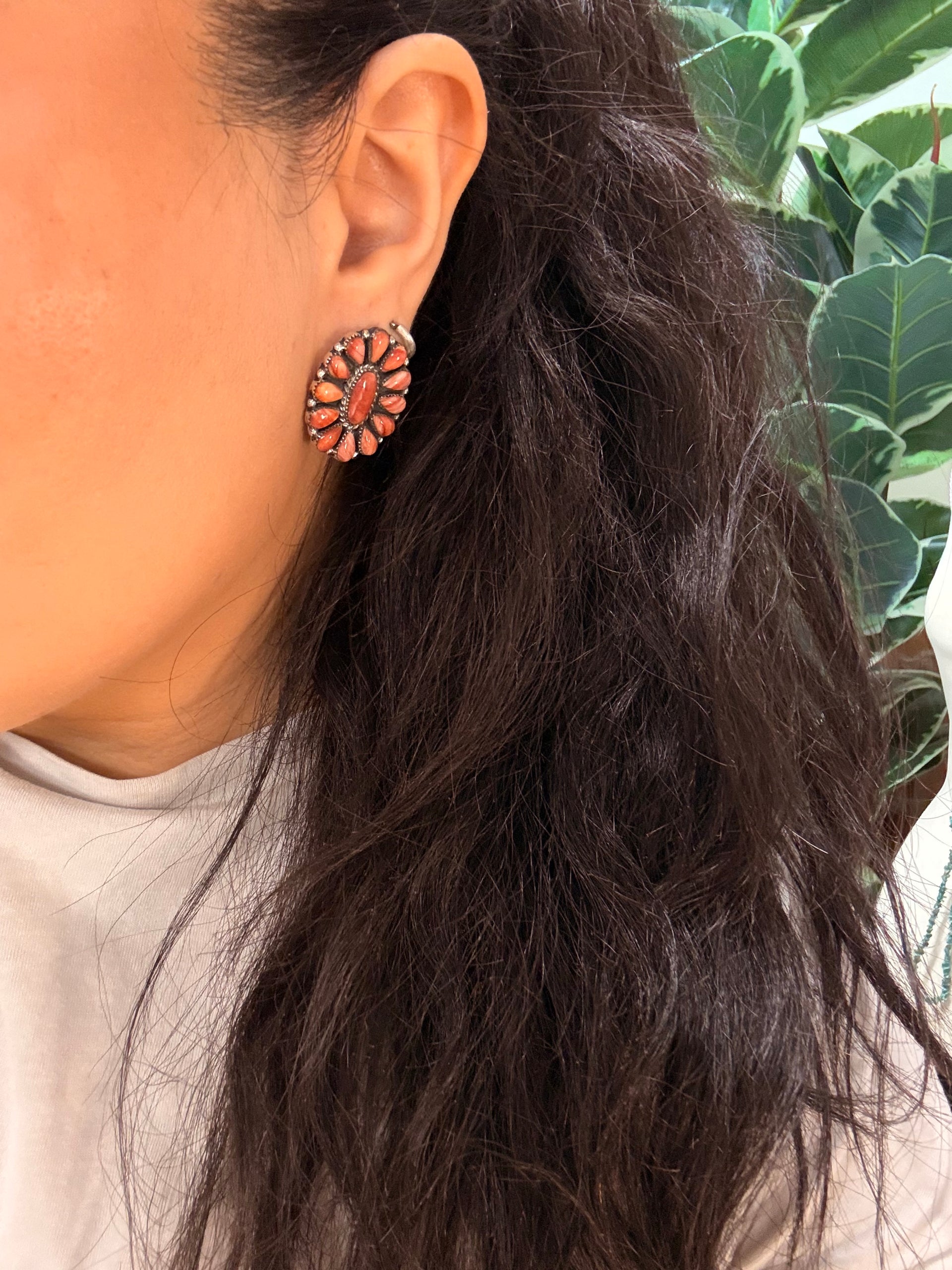 Southwest Handmade Red Spiny Oyster & Sterling Silver Post Earrings