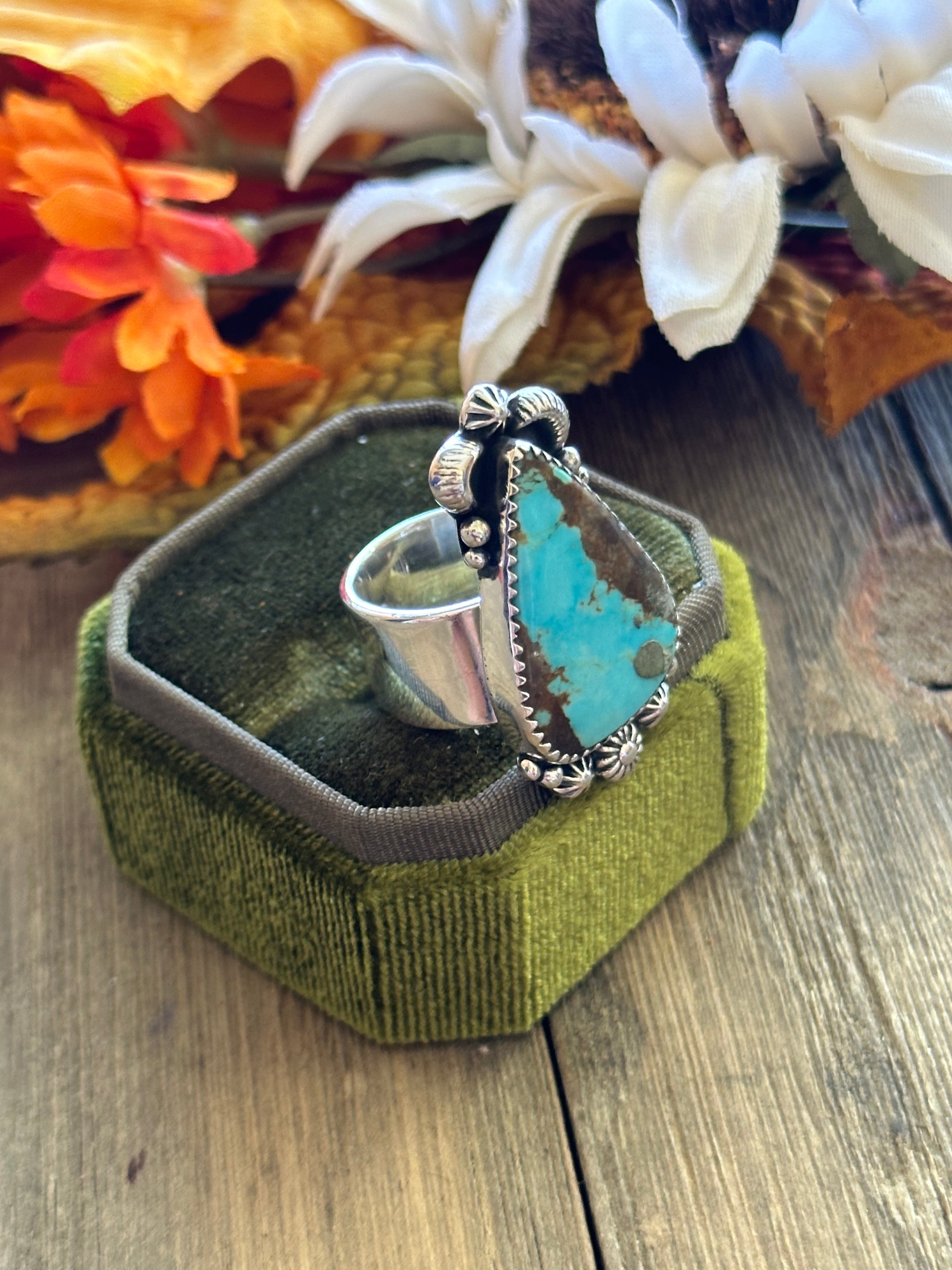 Southwest Handmade #8 Turquoise & Sterling Silver Adjustable Ring