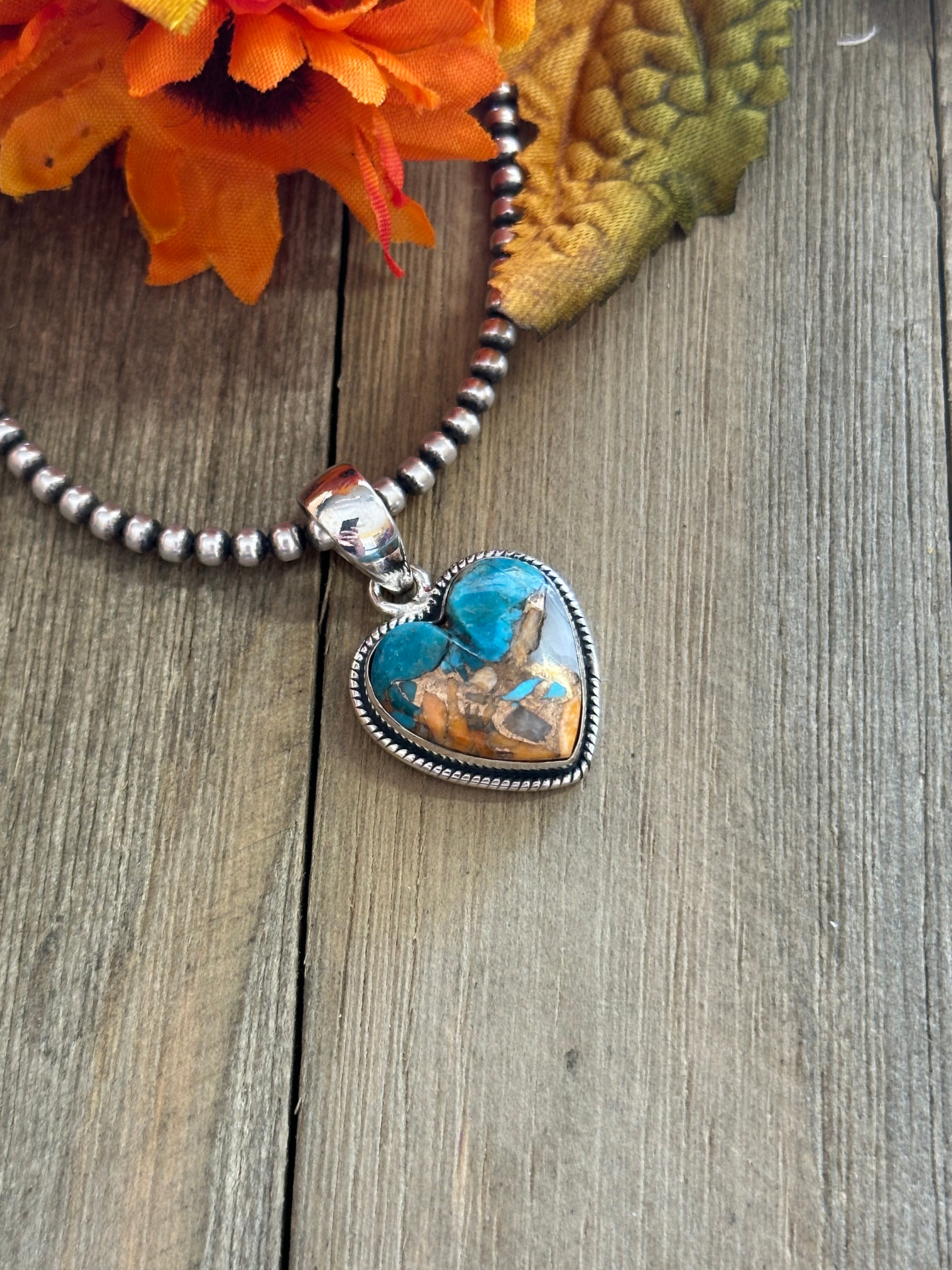 Southwest Handmade Mohave Turquoise & Sterling Silver Heart Pendant