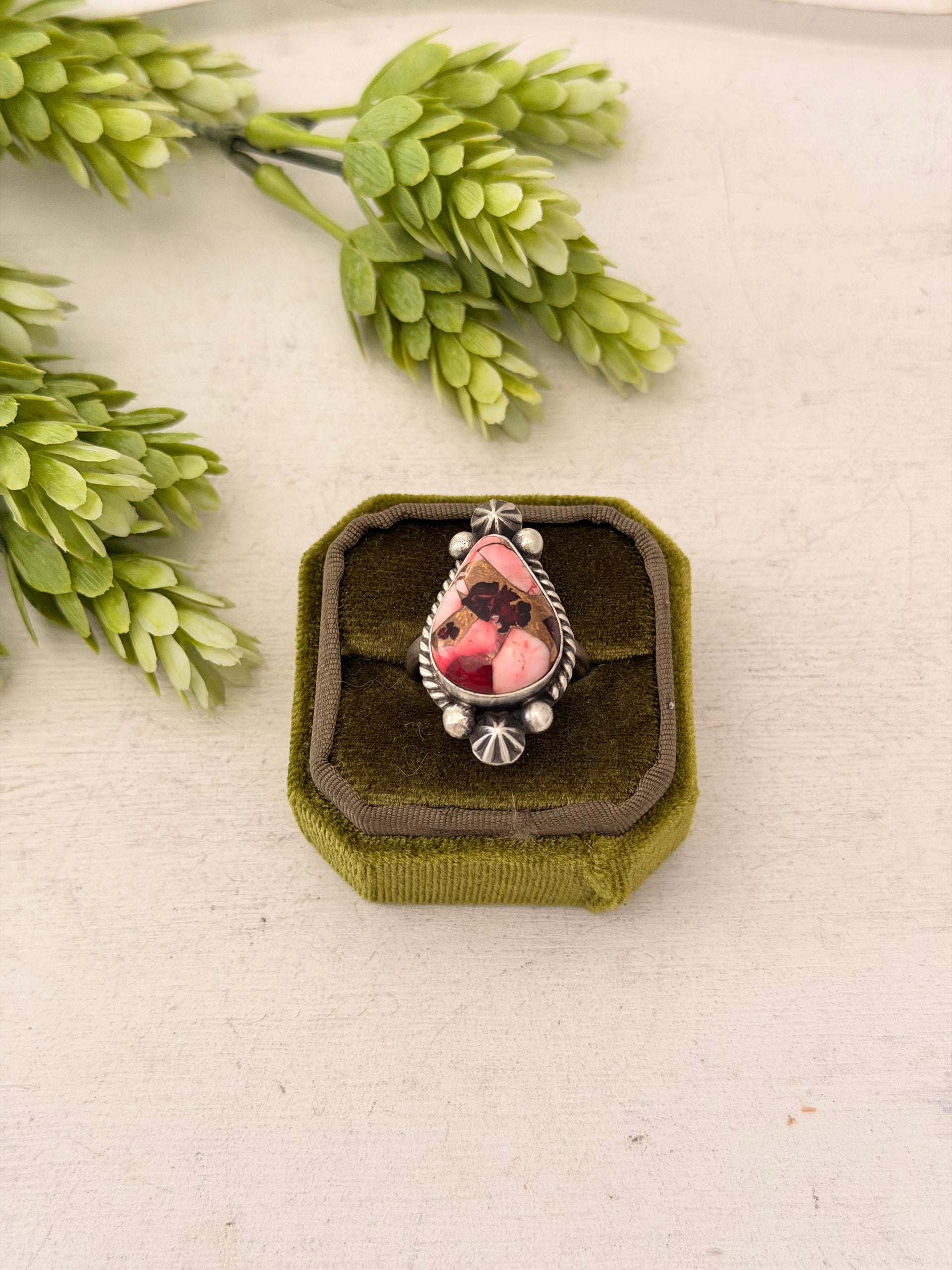 Johnny Dixon Rose Dahlia & Sterling Sliver Cluster Adjustable Ring