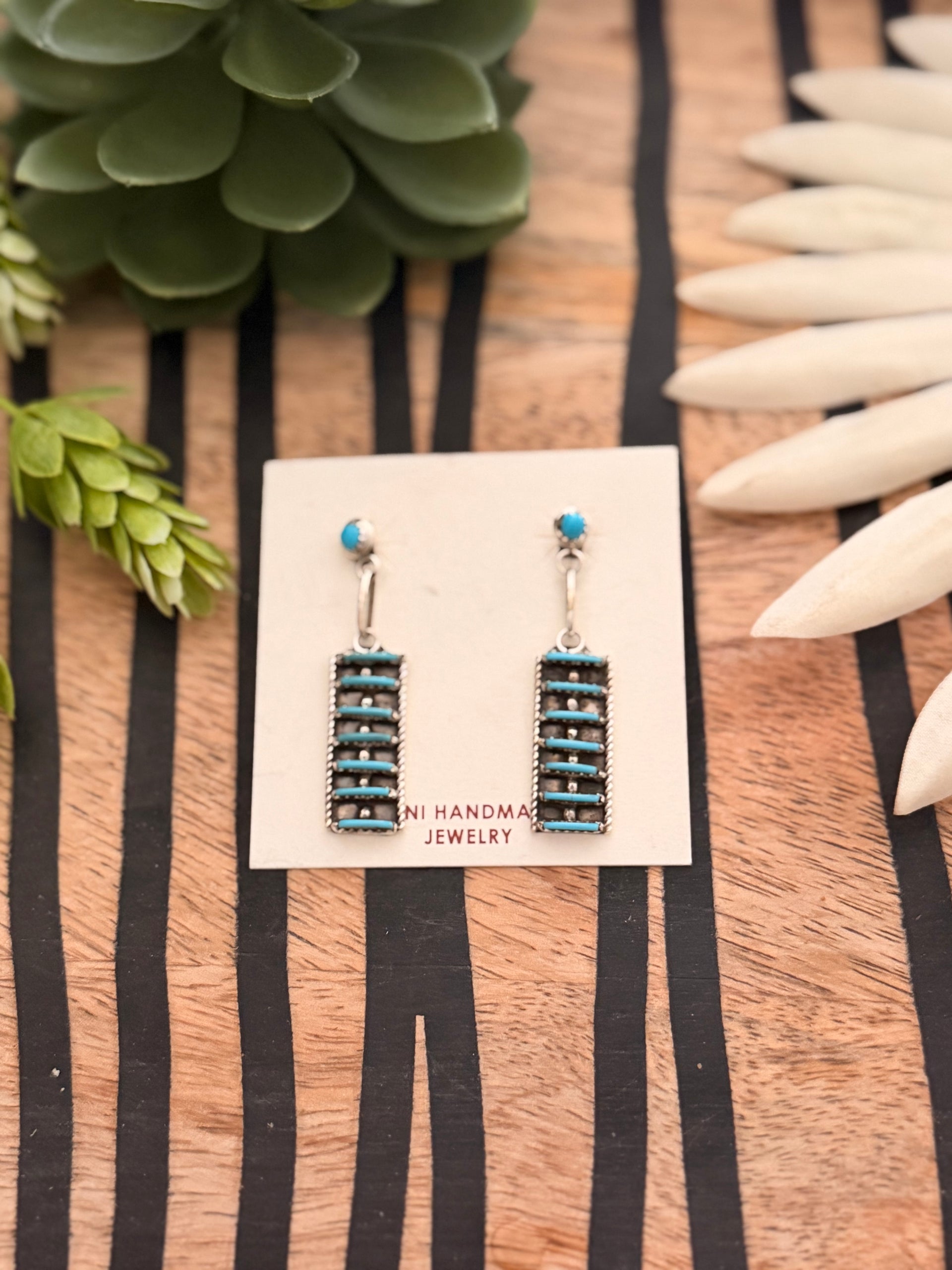 Davis Kaamaree Kingman Turquoise & Sterling Silver Post Dangle Earrings