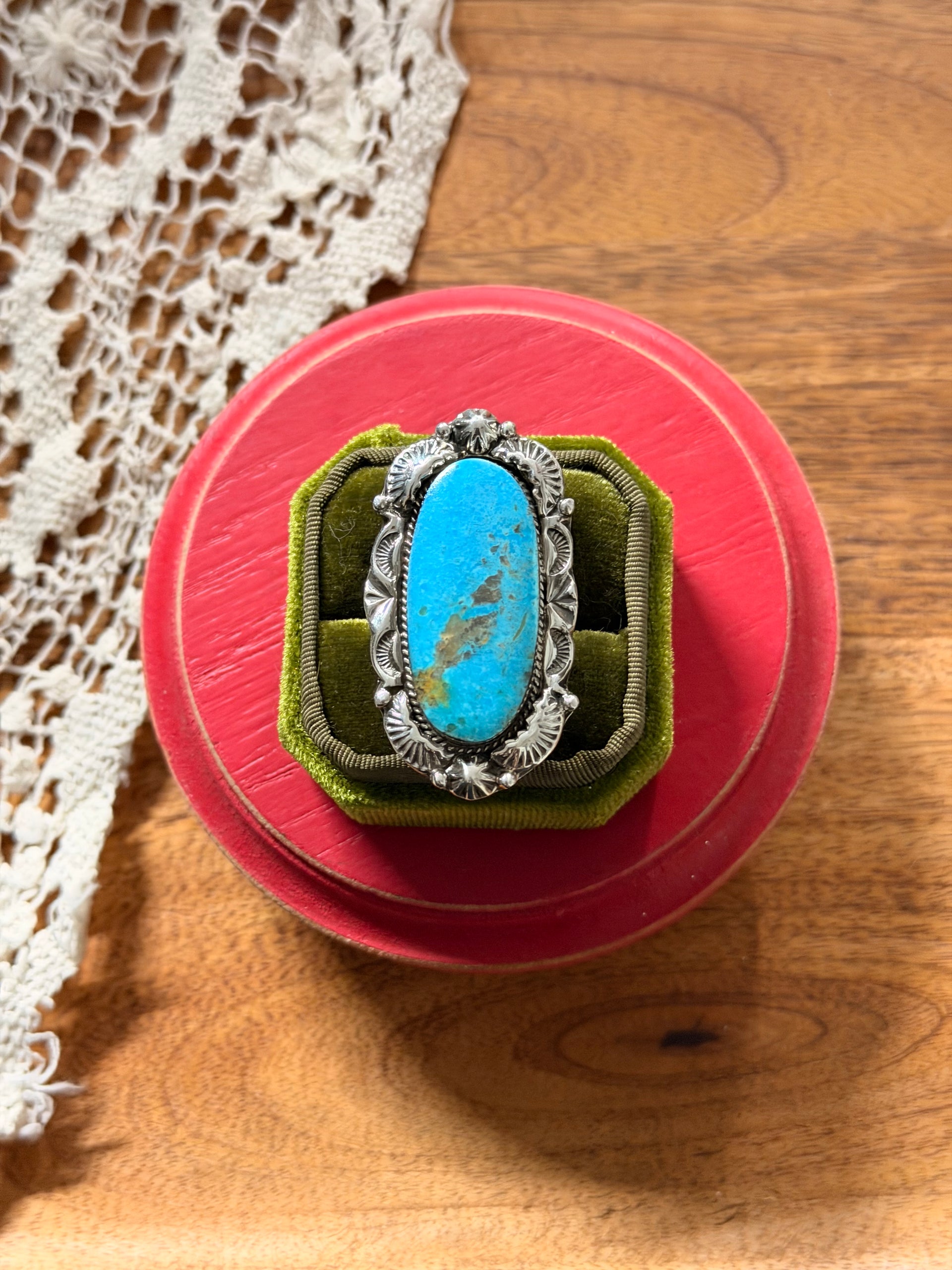 Emerson Degarito Kingman Turquoise & Sterling Silver Ring Size 8.75