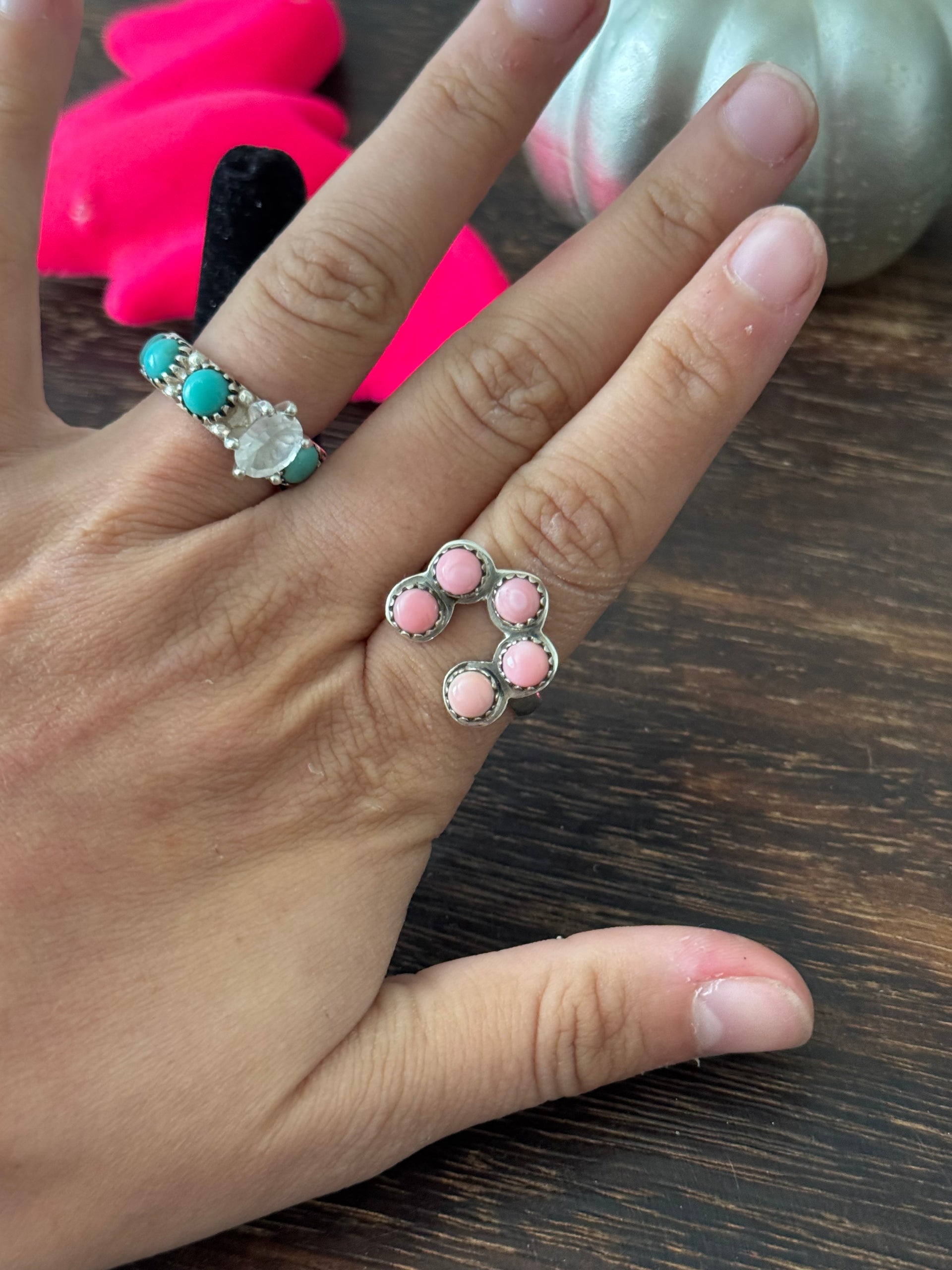 Navajo Made Pink Conch & Sterling Silver Ring Size 9