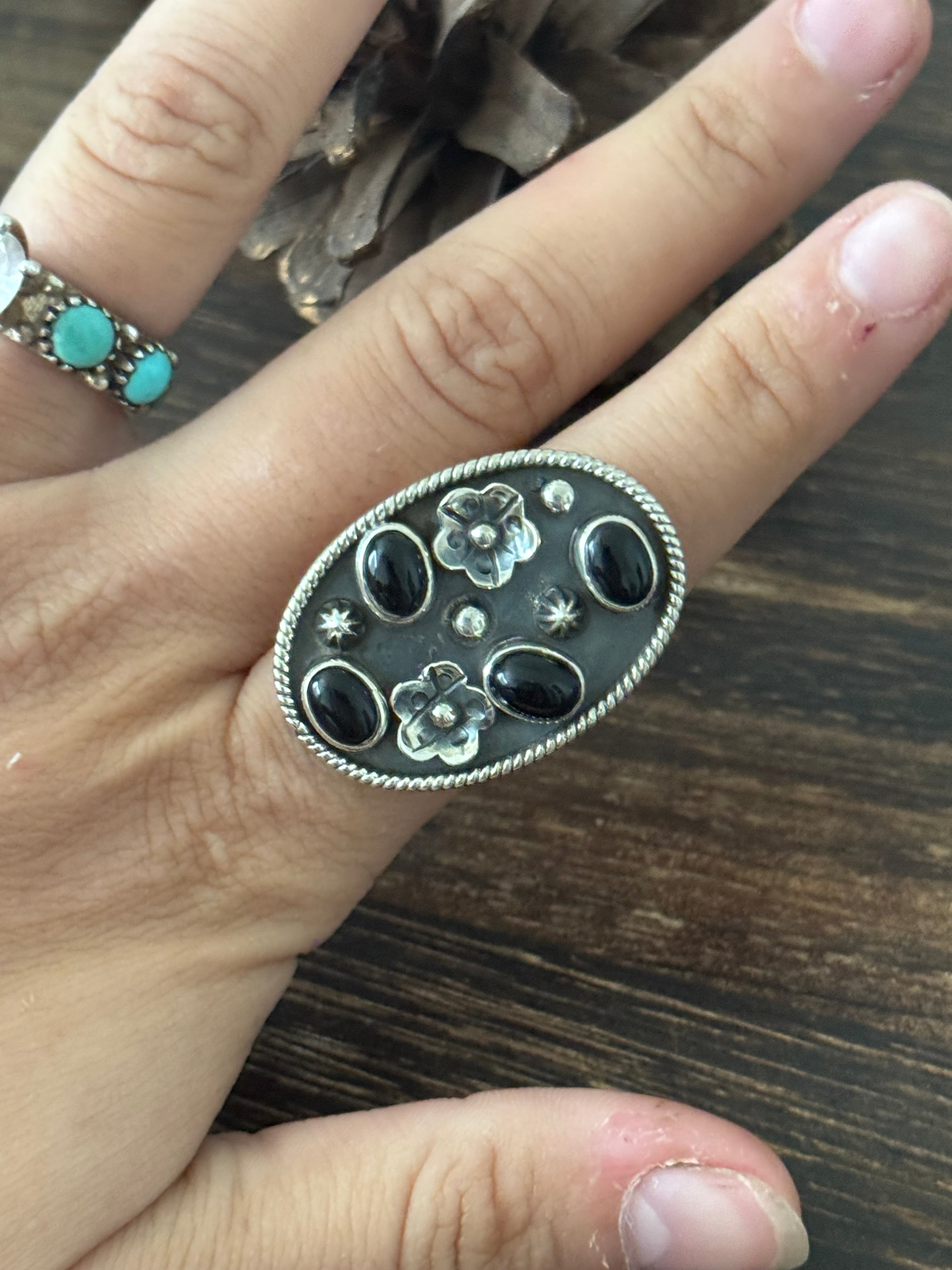 Southwest Handmade Onyx & Sterling Silver Adjustable Ring