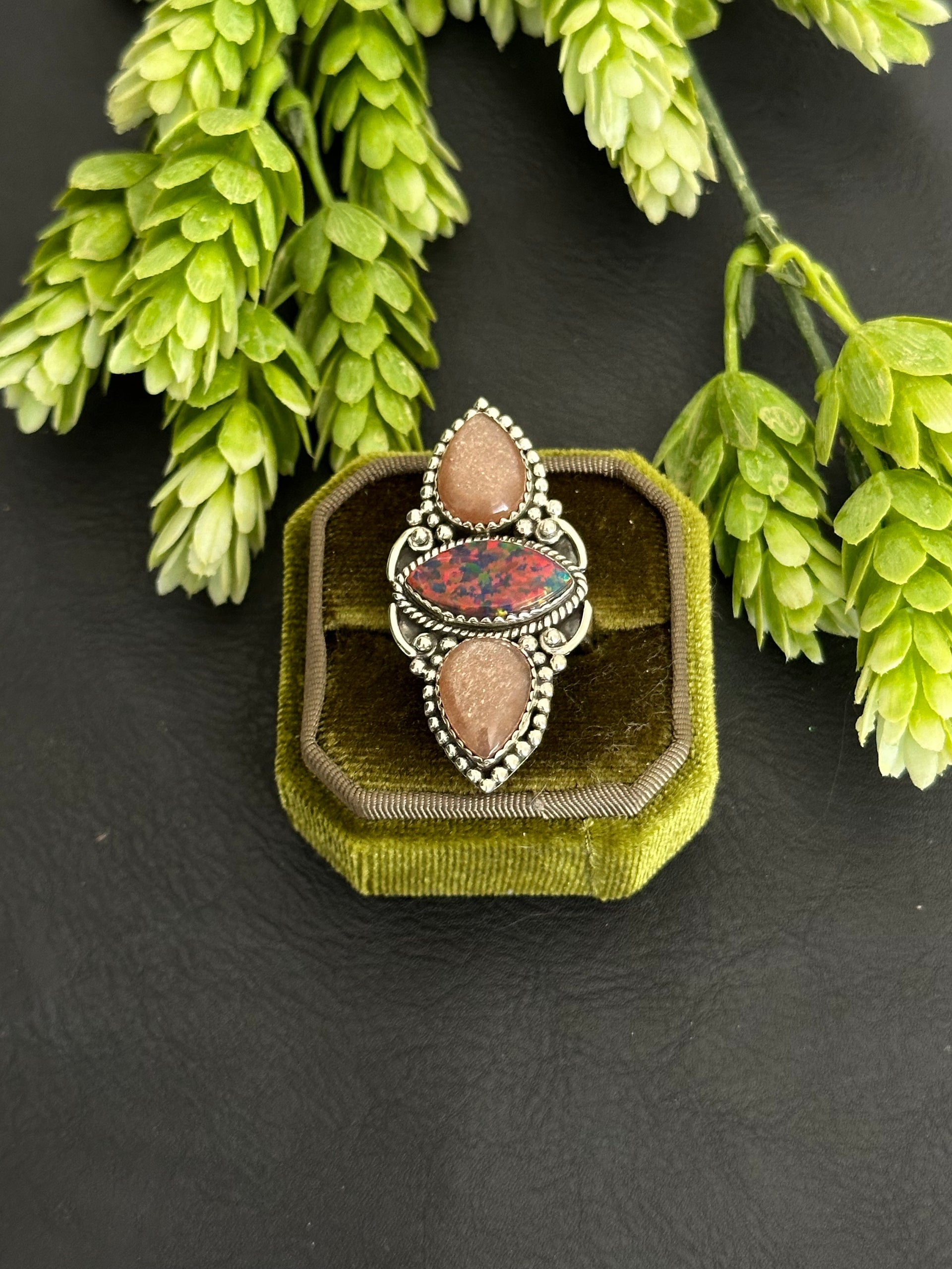 Southwest Handmade Multi Stone & Sterling Silver Adjustable Cluster Ring