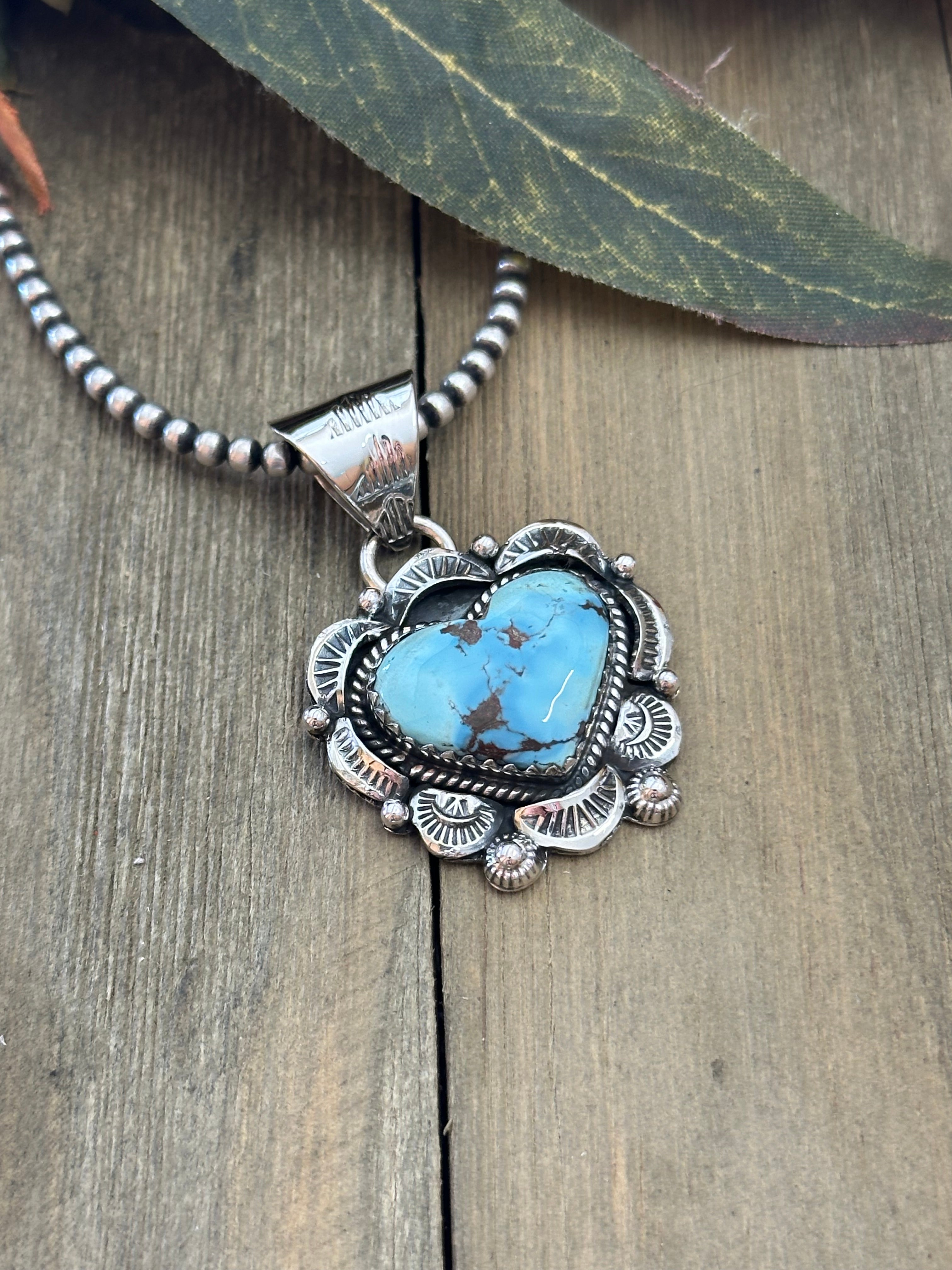 Southwest Handmade Golden Hills Turquoise & Sterling Silver Heart Pendant