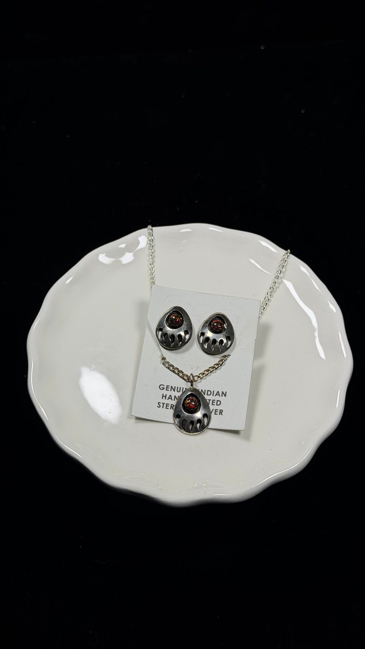 Navajo Made Opal (Man Made) and Sterling Silver Necklace Set
