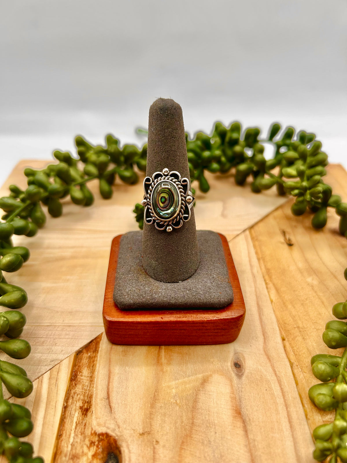 Navajo Made Abalone & Sterling Silver Ring Size 8.5