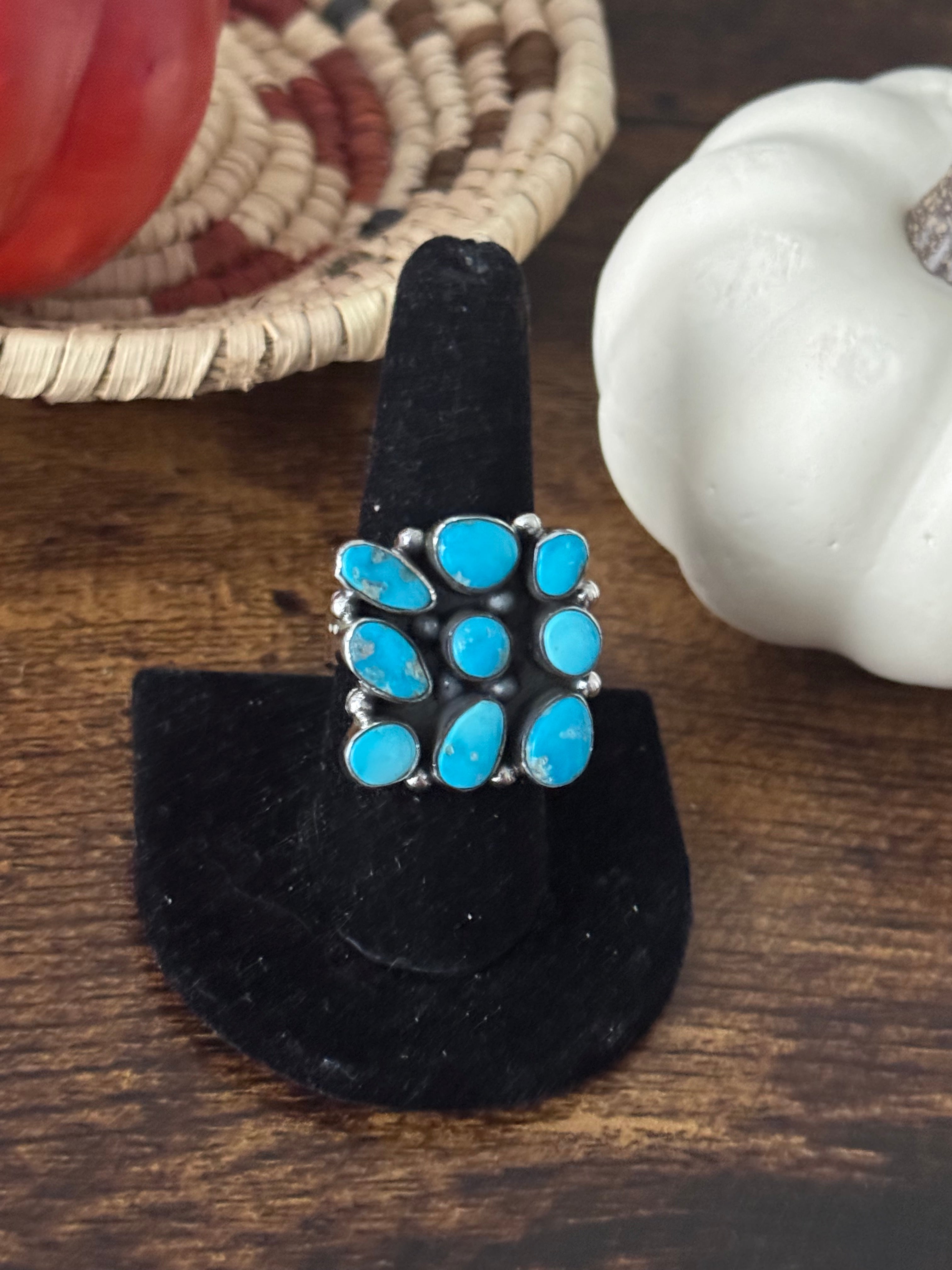 Southwest Handmade Valley Blue Turquoise & Sterling Silver Adjustable Cluster Ring