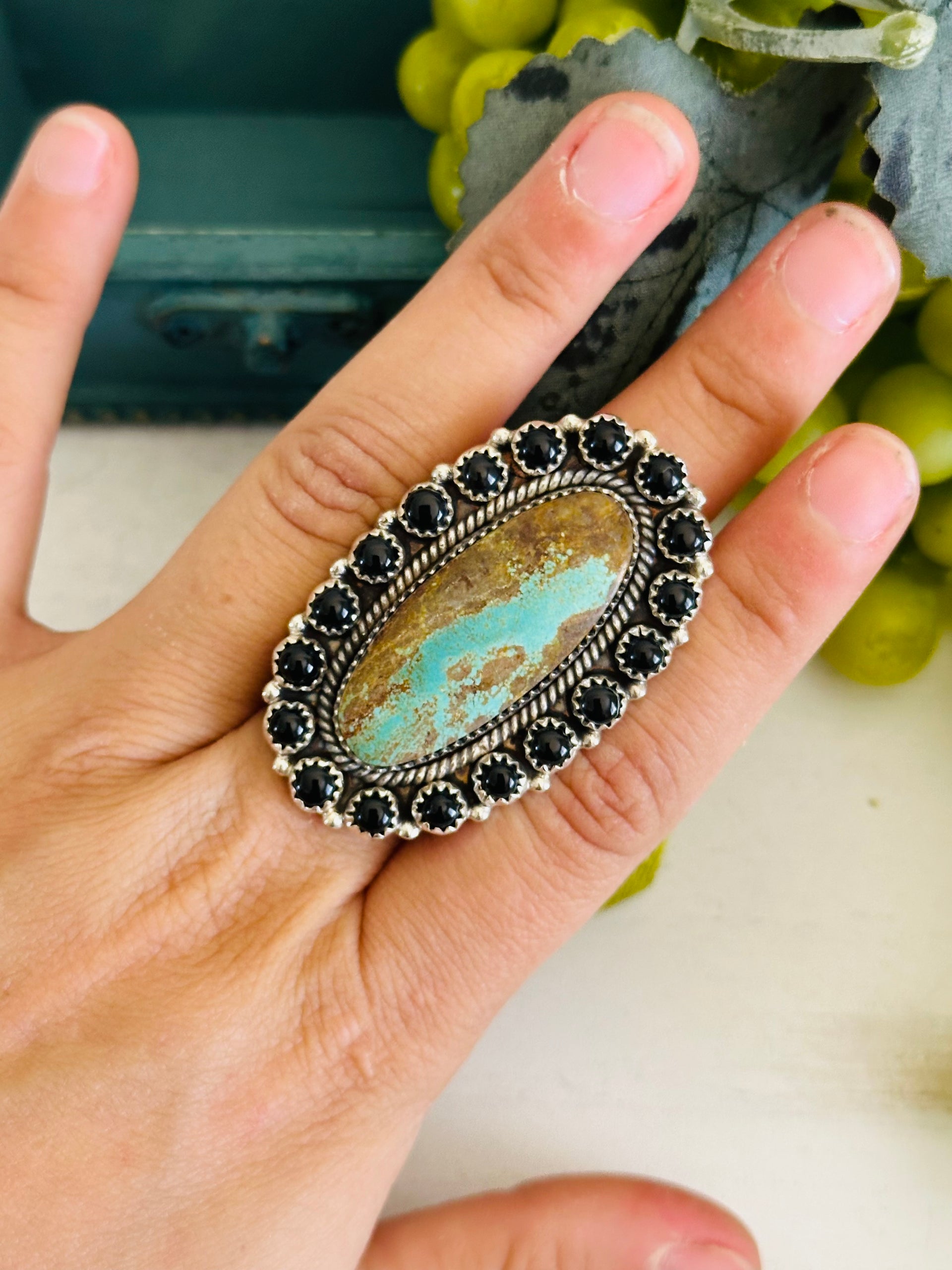 Southwest Handmade Multi Stone & Sterling Silver Cluster Adjustable Ring