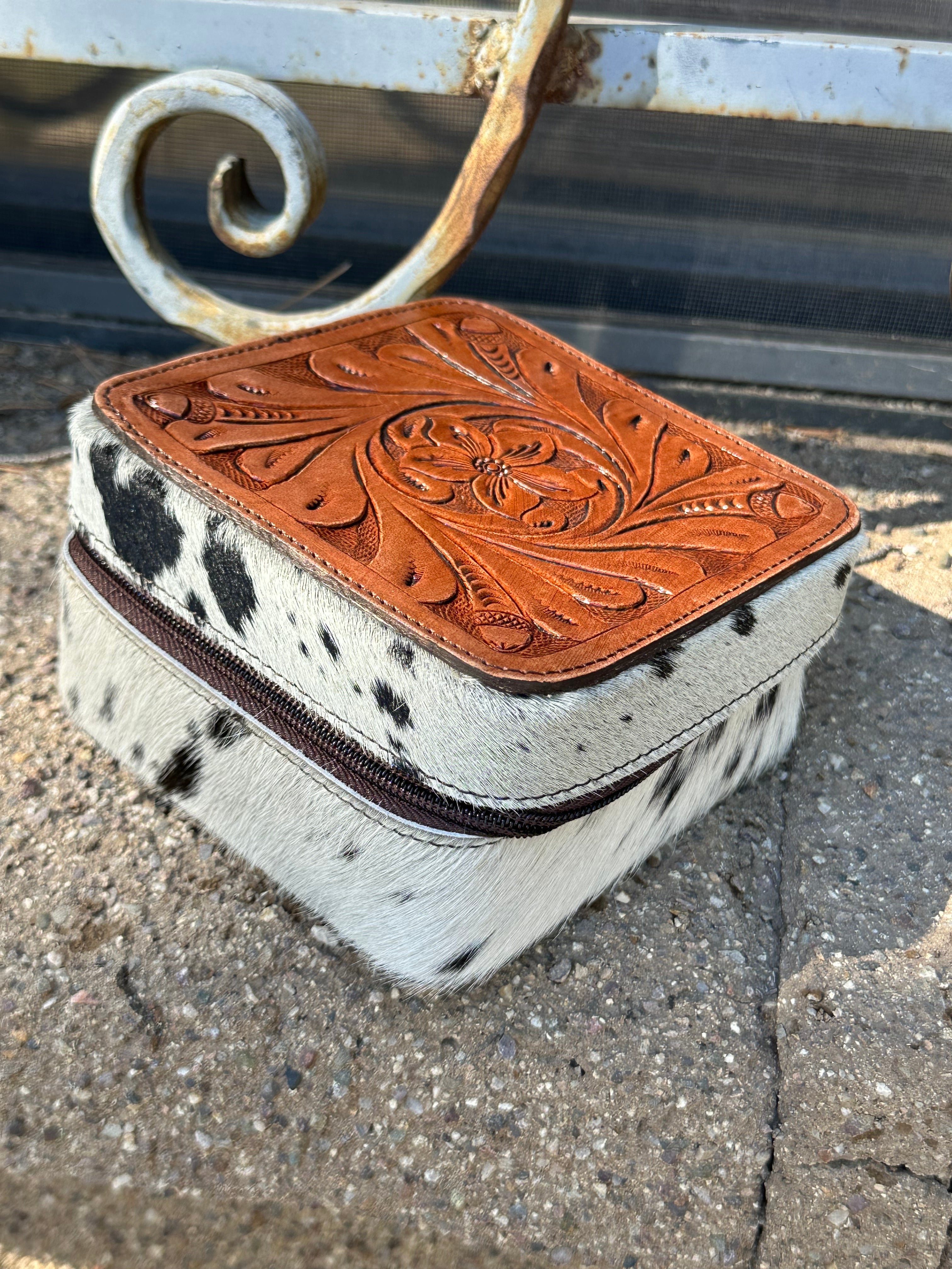 Genuine Tooled Leather Cowhide Jewelry Box