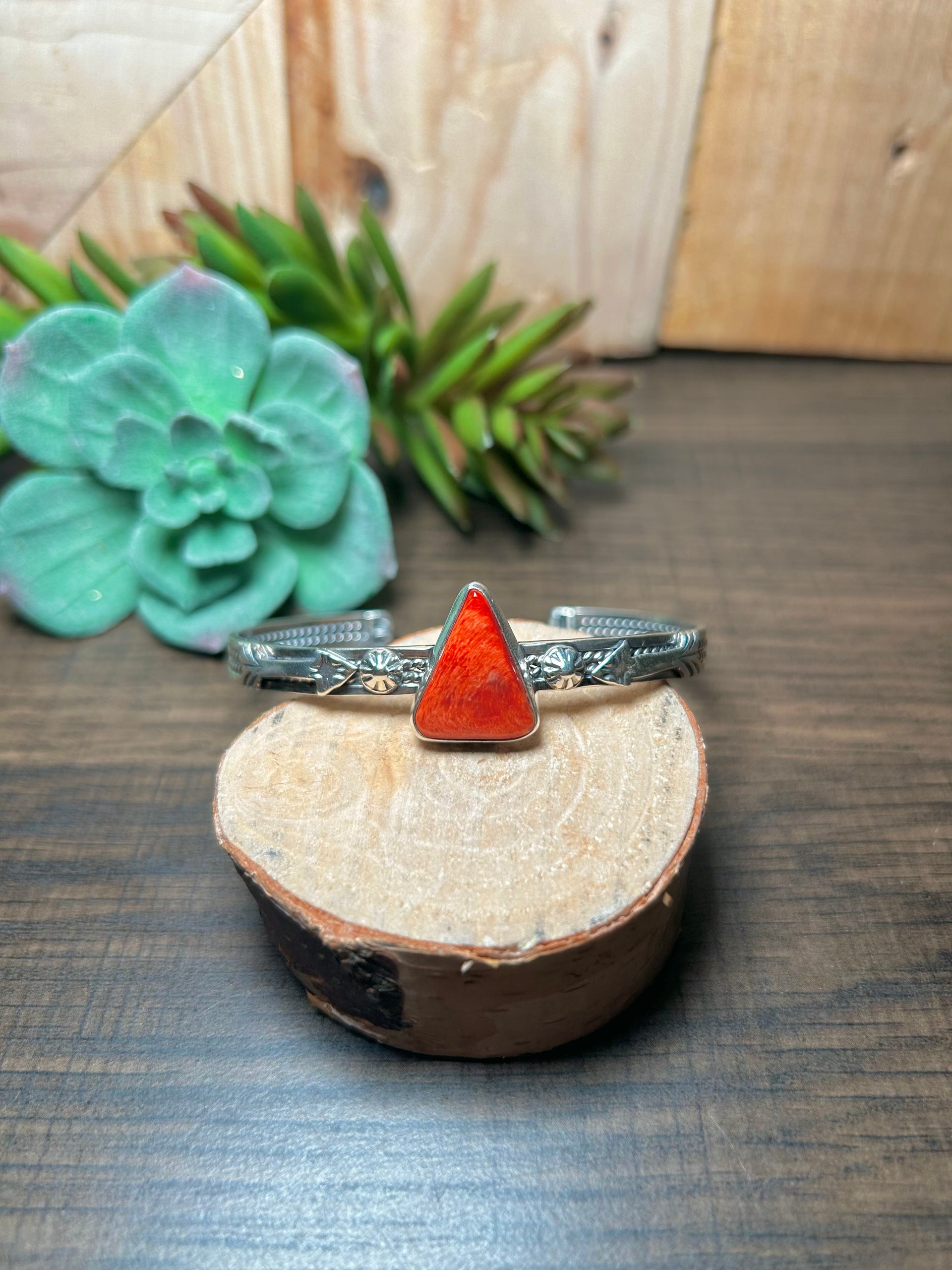 Navajo Made Spiny Oyster & Sterling Silver Cuff Bracelet