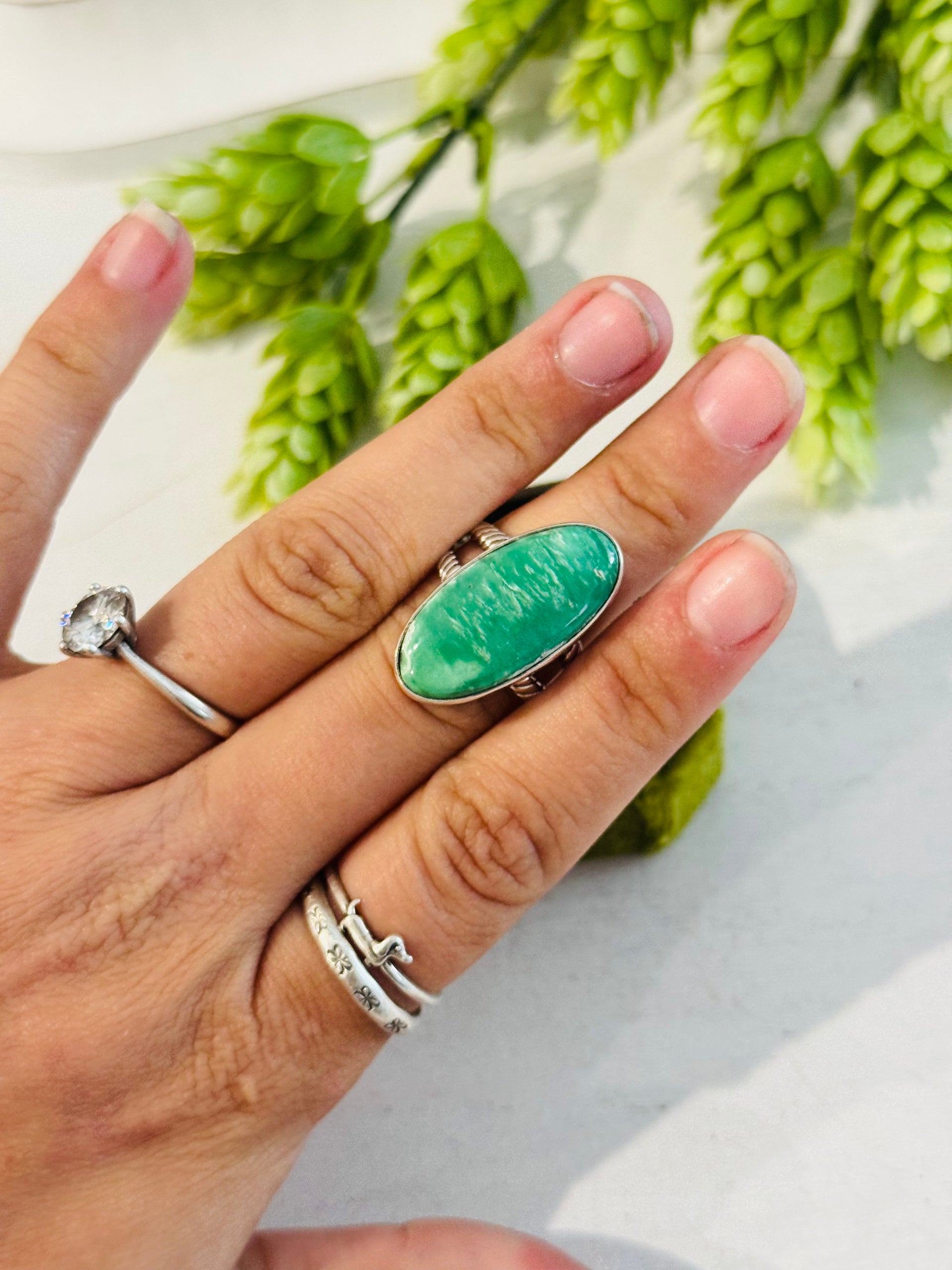 Southwest Made Kingman Turquoise & Sterling Sliver Ring Size 10.5