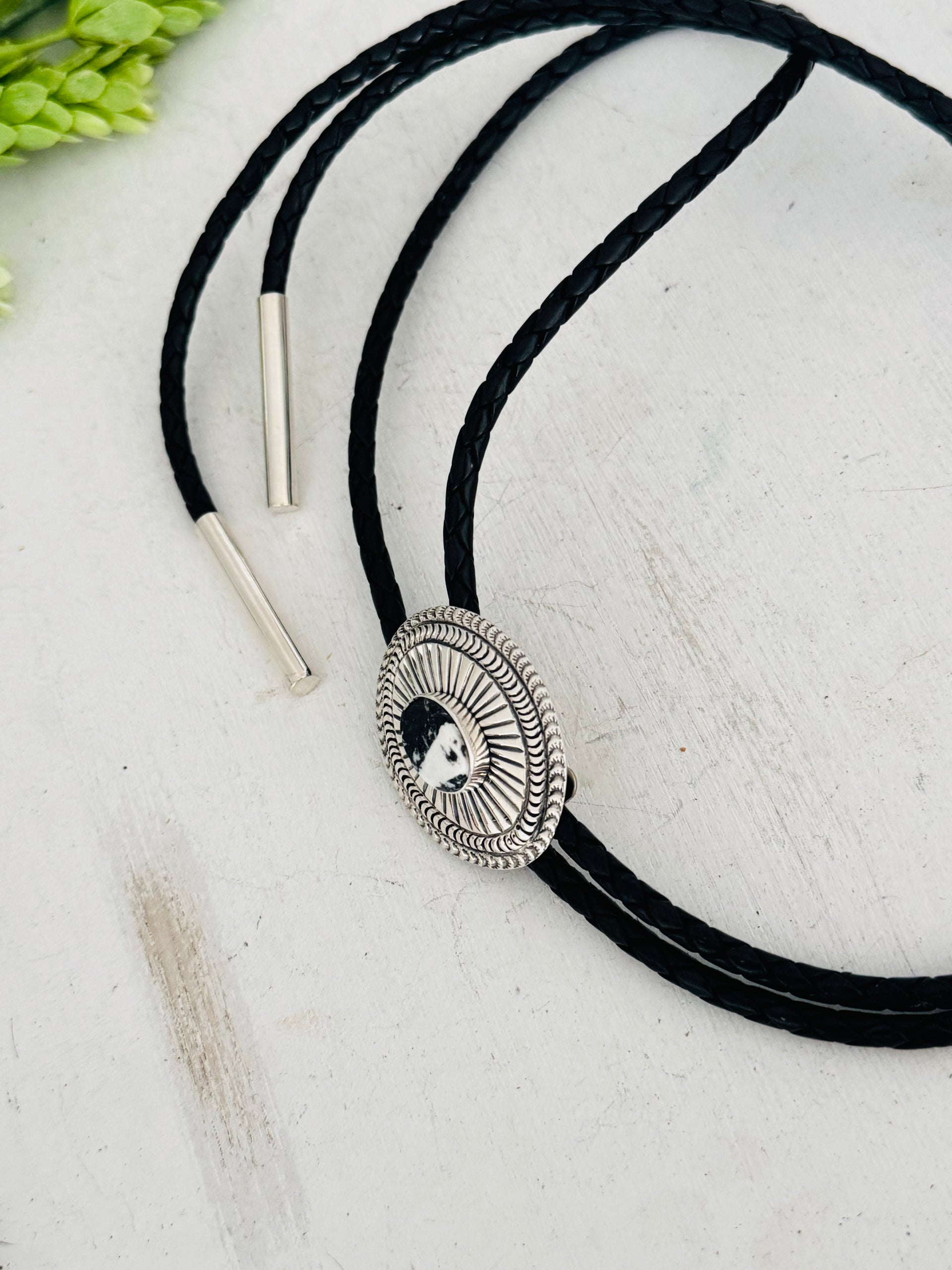 Jereme Delgarito White Buffalo & Sterling Silver Bolo Tie