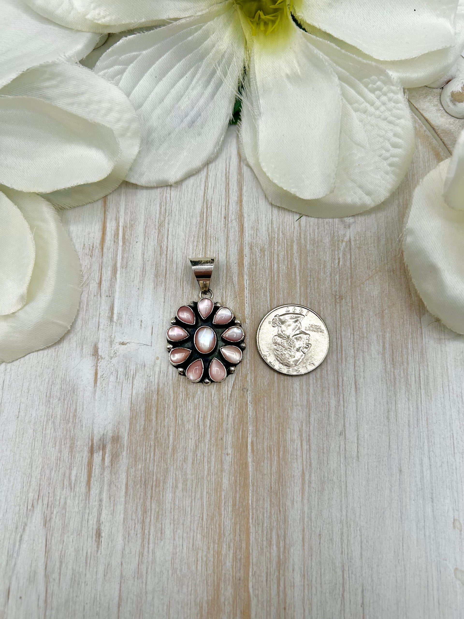 Navajo Made Mother of Pearl & Sterling Silver Pendant