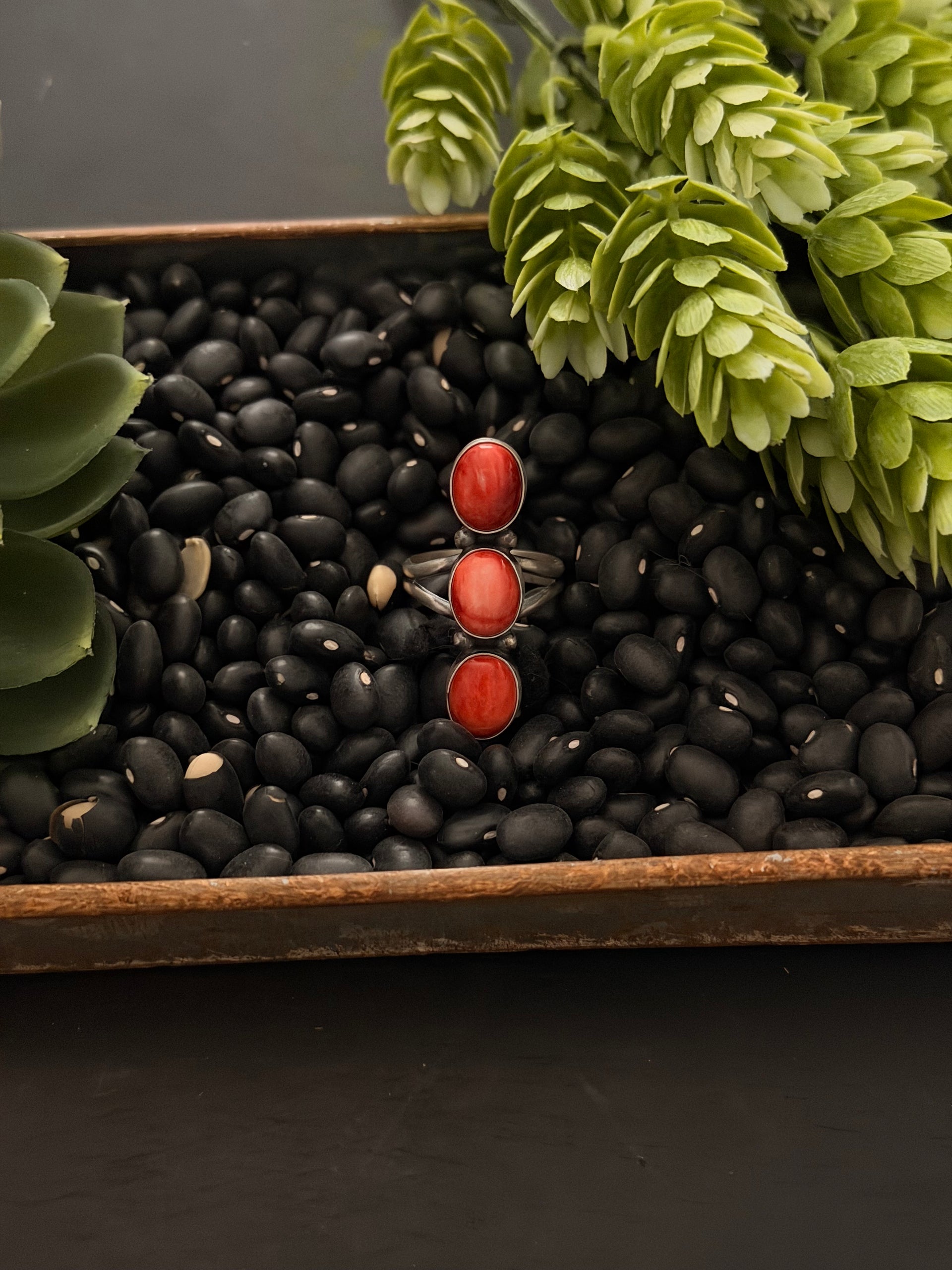 Dave Skeets Red Spiny Oyster & Sterling Silver Ring Size 7.5