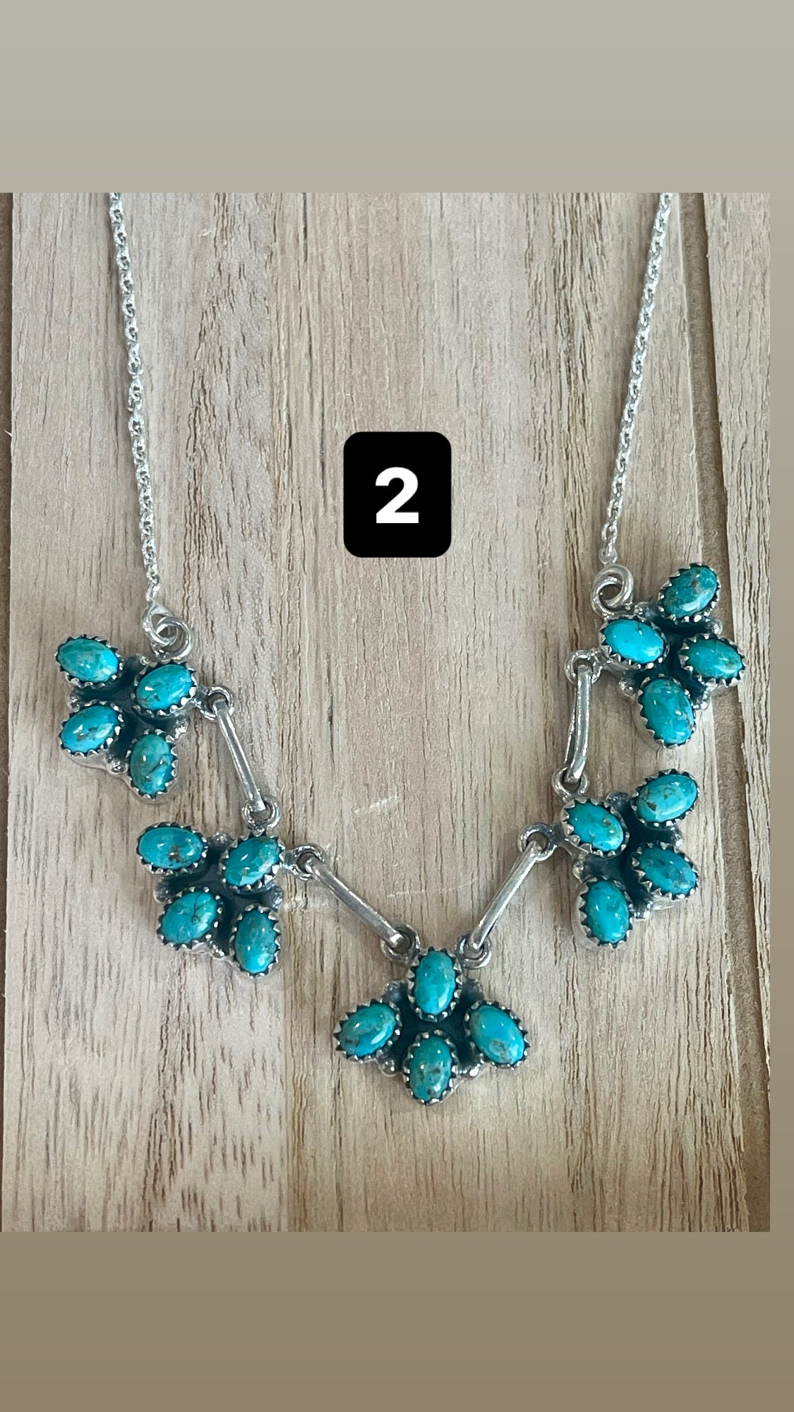 Southwest Handmade Kingman Turquoise & Sterling Silver Cluster  Necklace