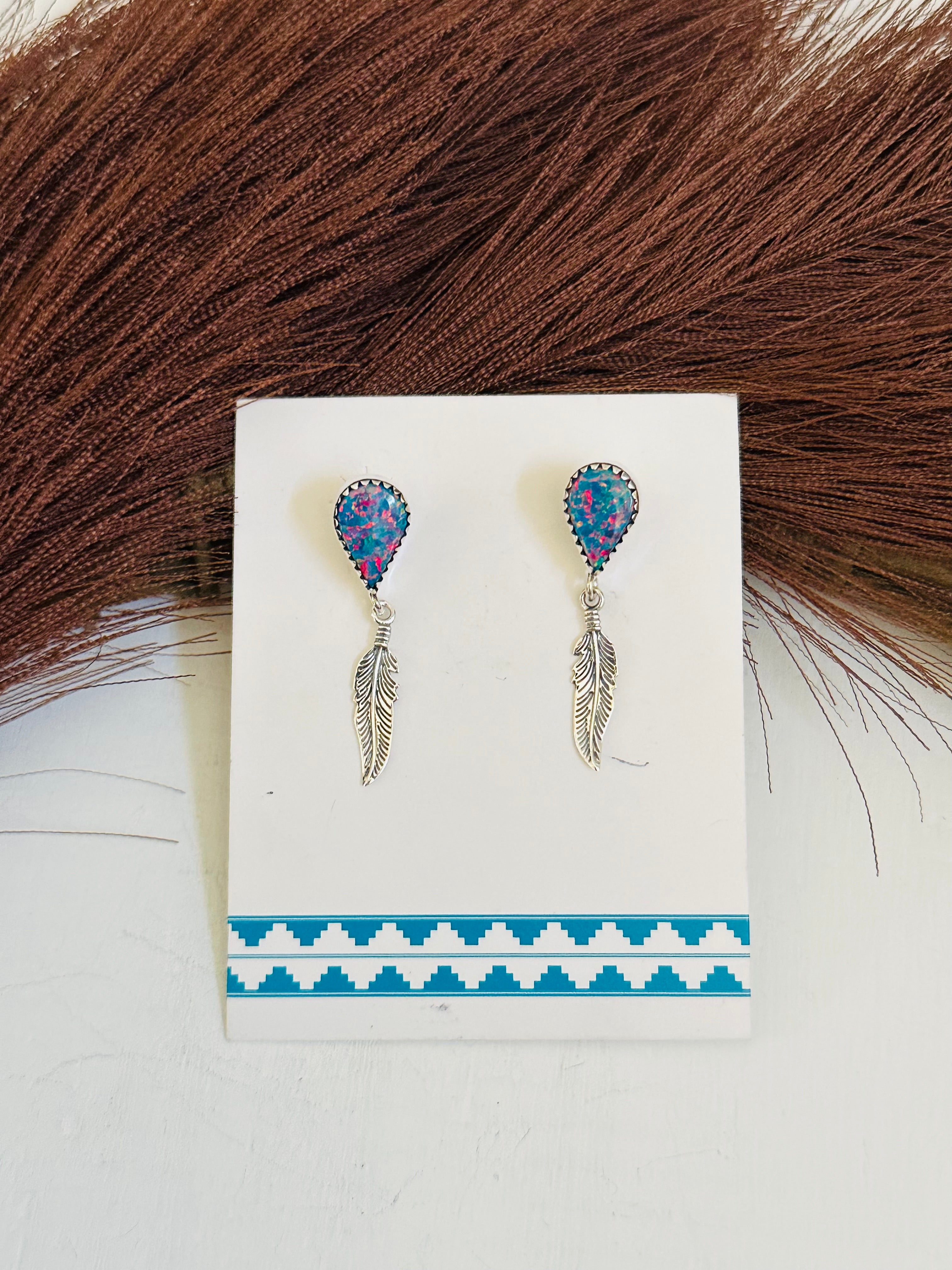 TTD “Heather” Blue Opal & Sterling Silver Post Dangle Earrings