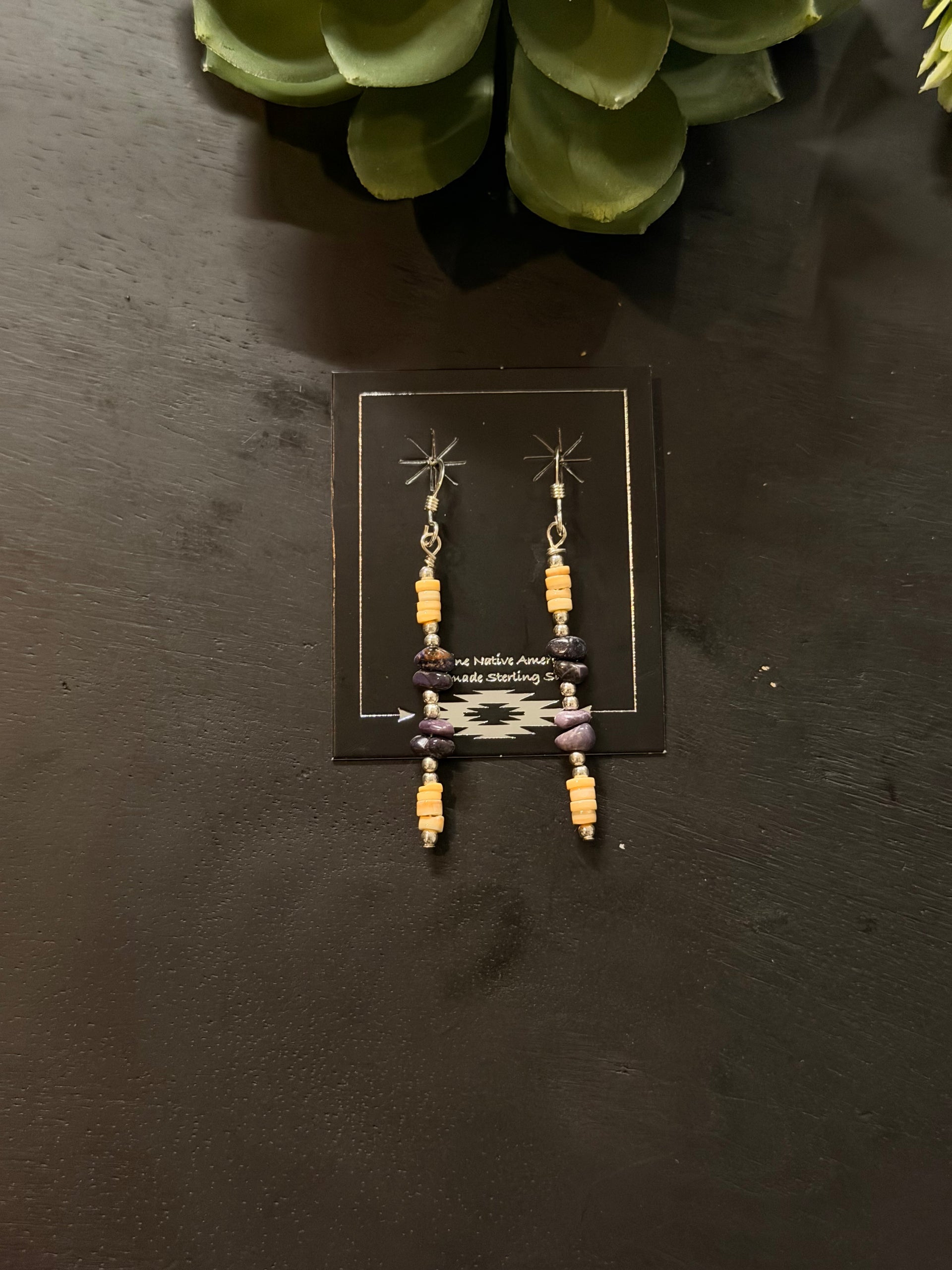 Navajo Made Multi Stone & Sterling Silver Beaded Dangle Earrings