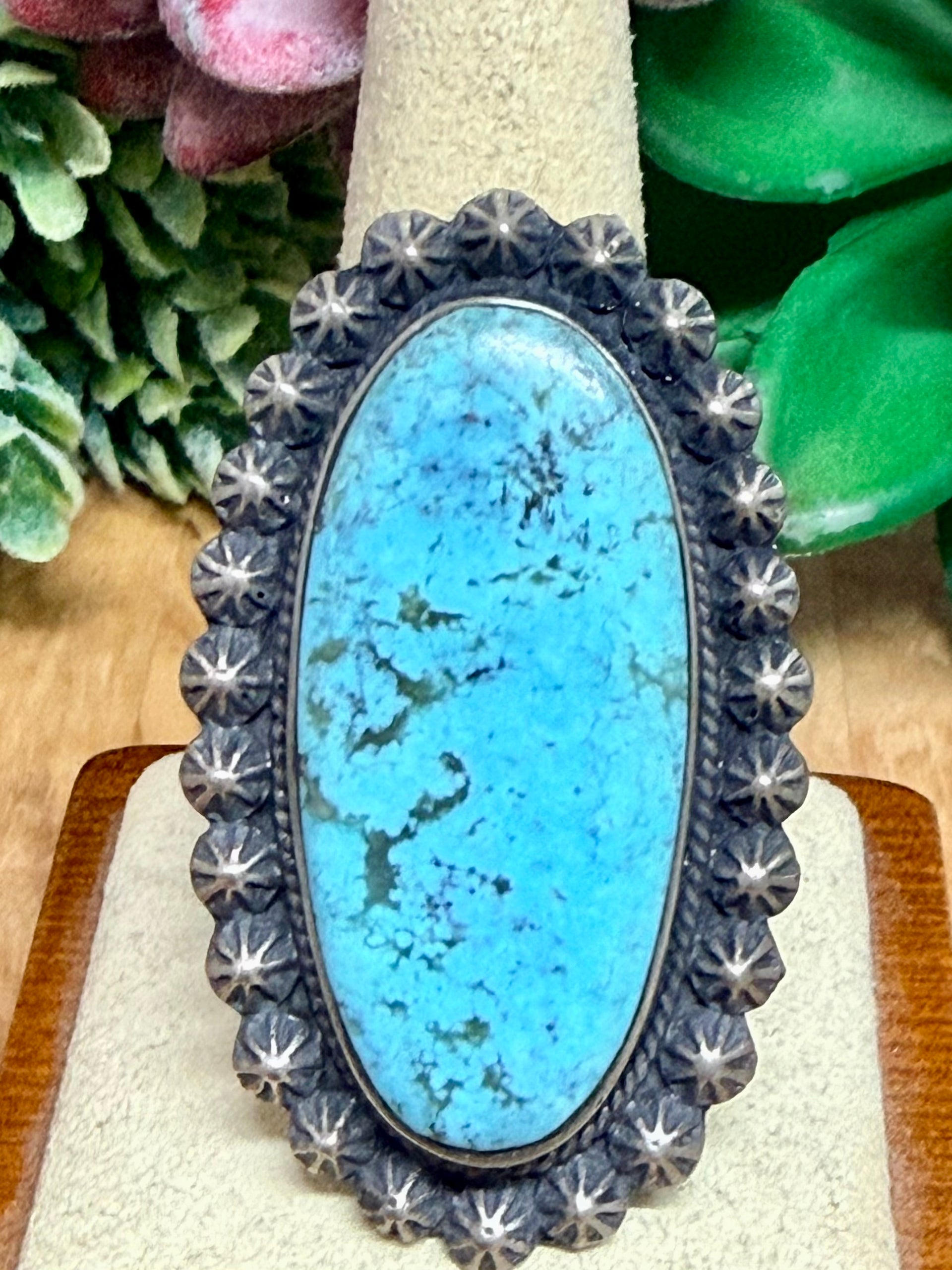 Southwest Handmade Kingman Turquoise & Sterling Silver Ring Size 10.25