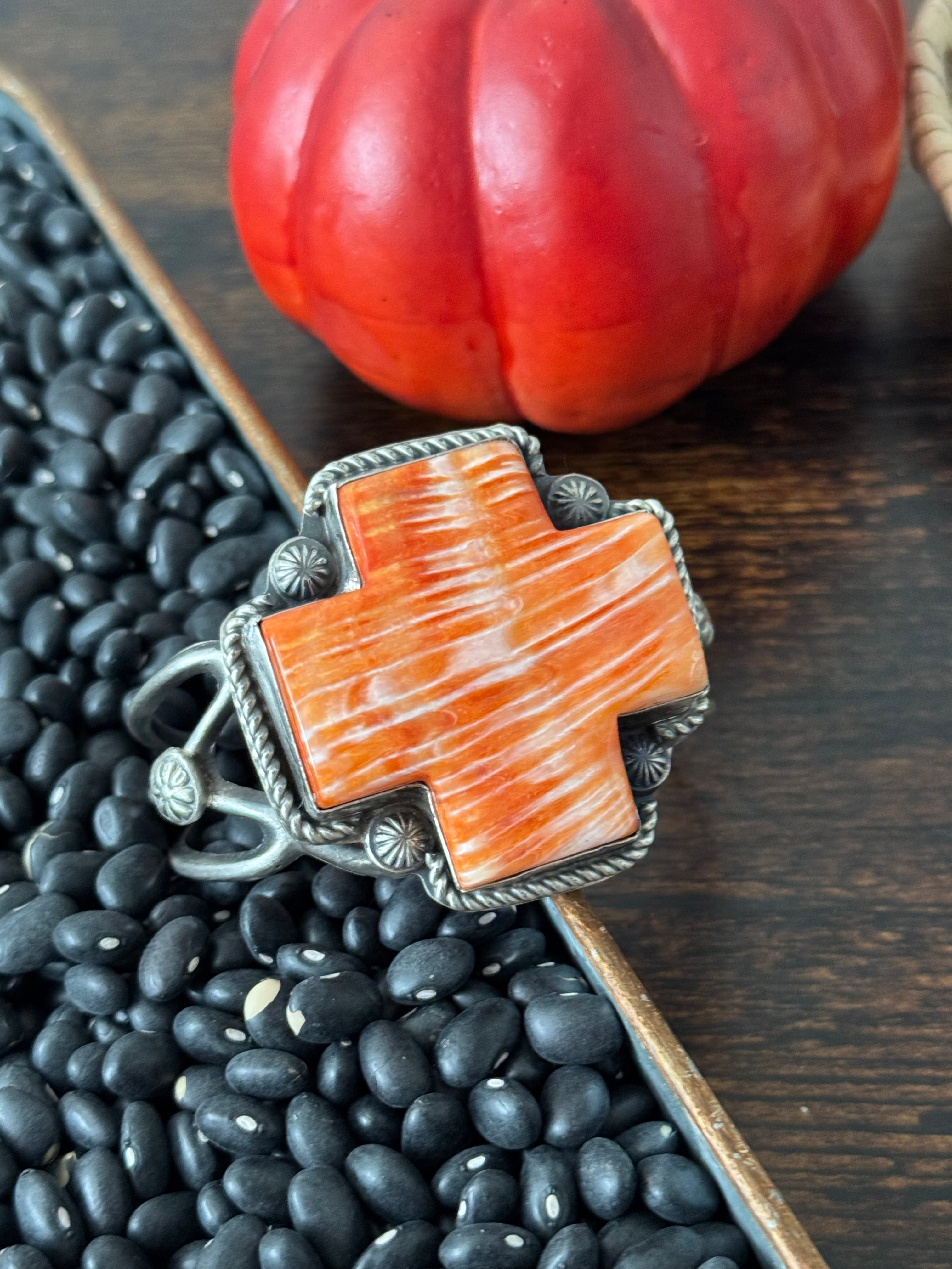 Navajo Made Spiny Oyster & Sterling Silver Cuff Bracelet