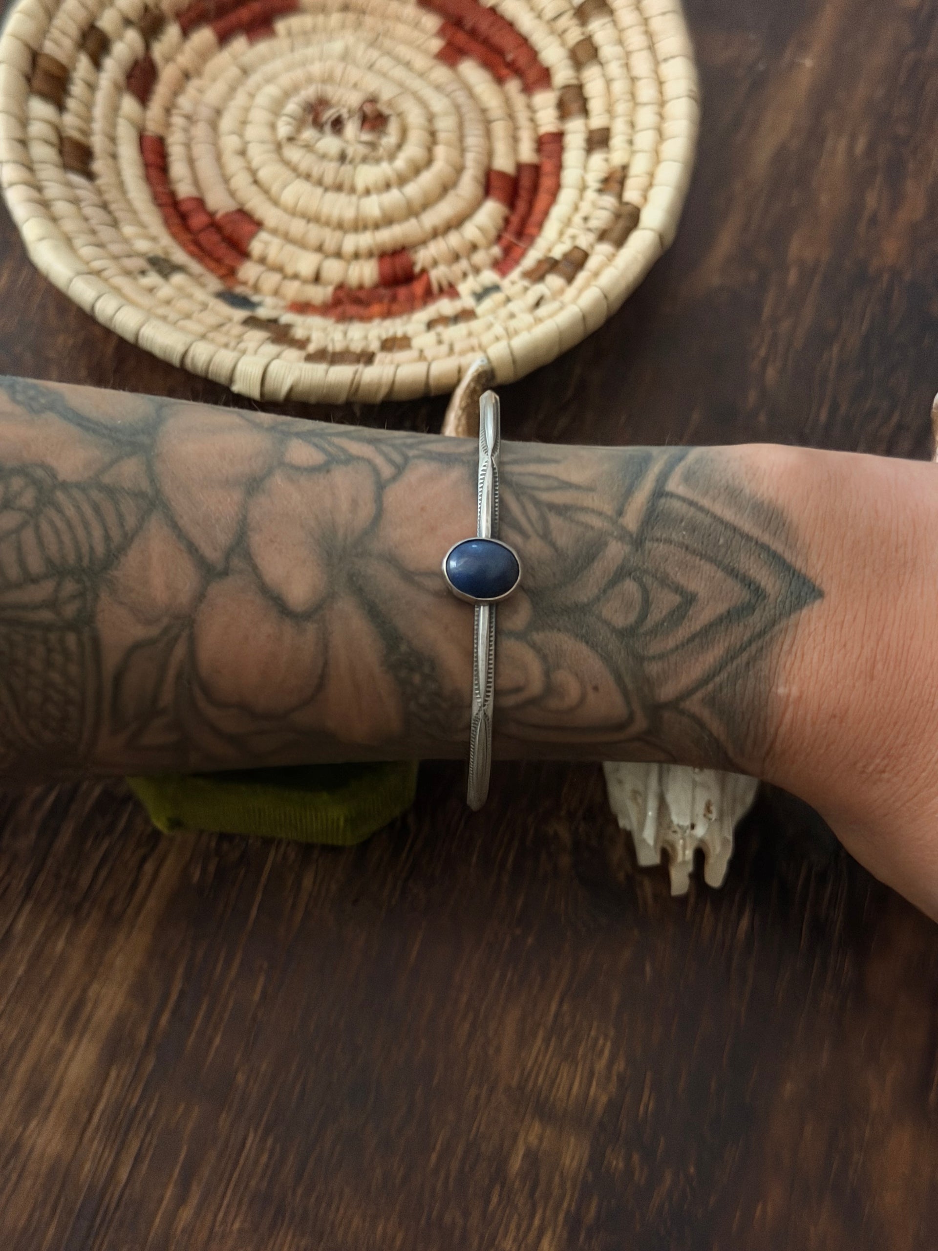 Navajo Made Lapis & Sterling Silver Cuff Bracelet