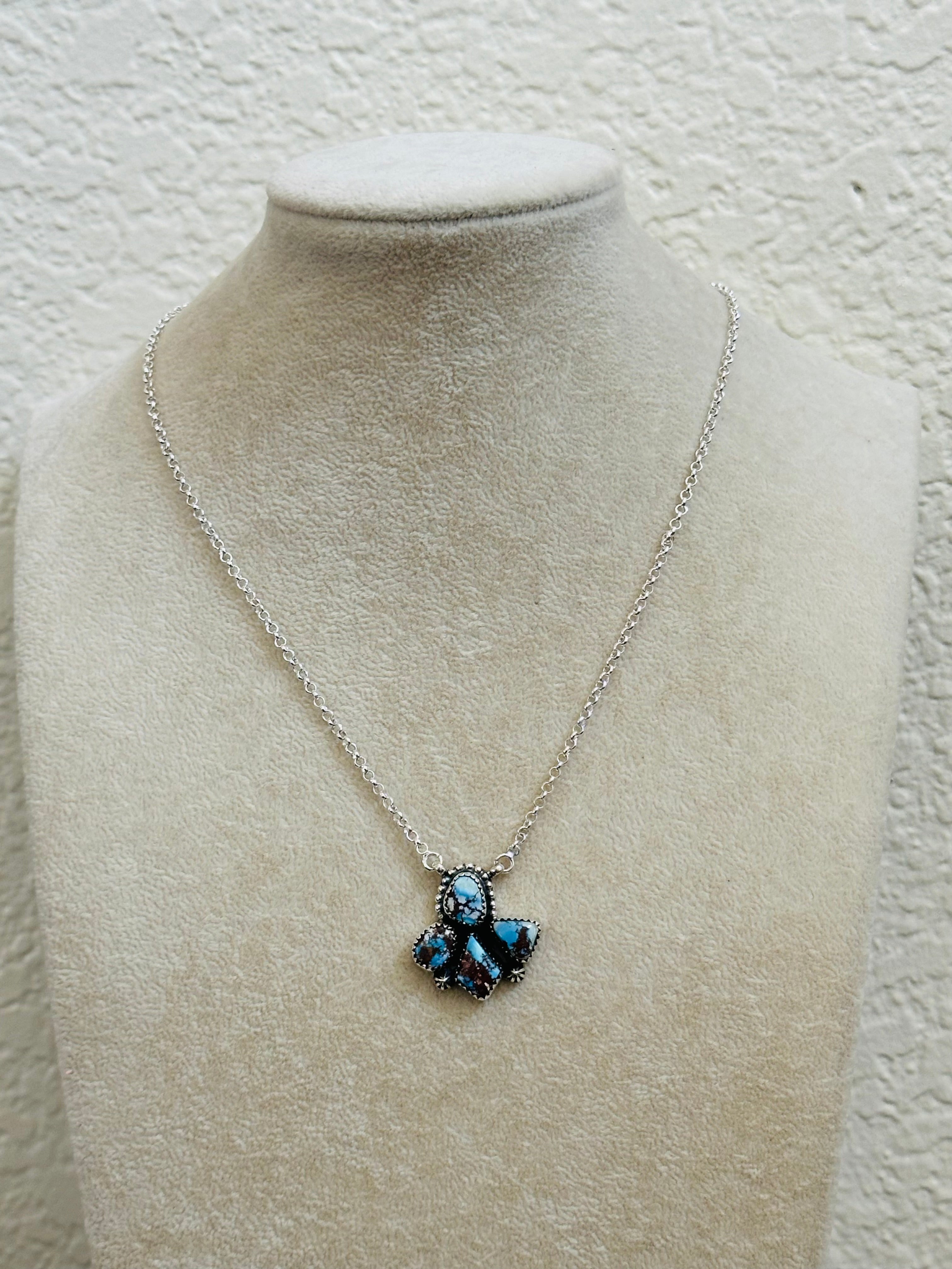 TTD “Blossom” Golden Hills Turquoise & Sterling Silver Cluster Necklace