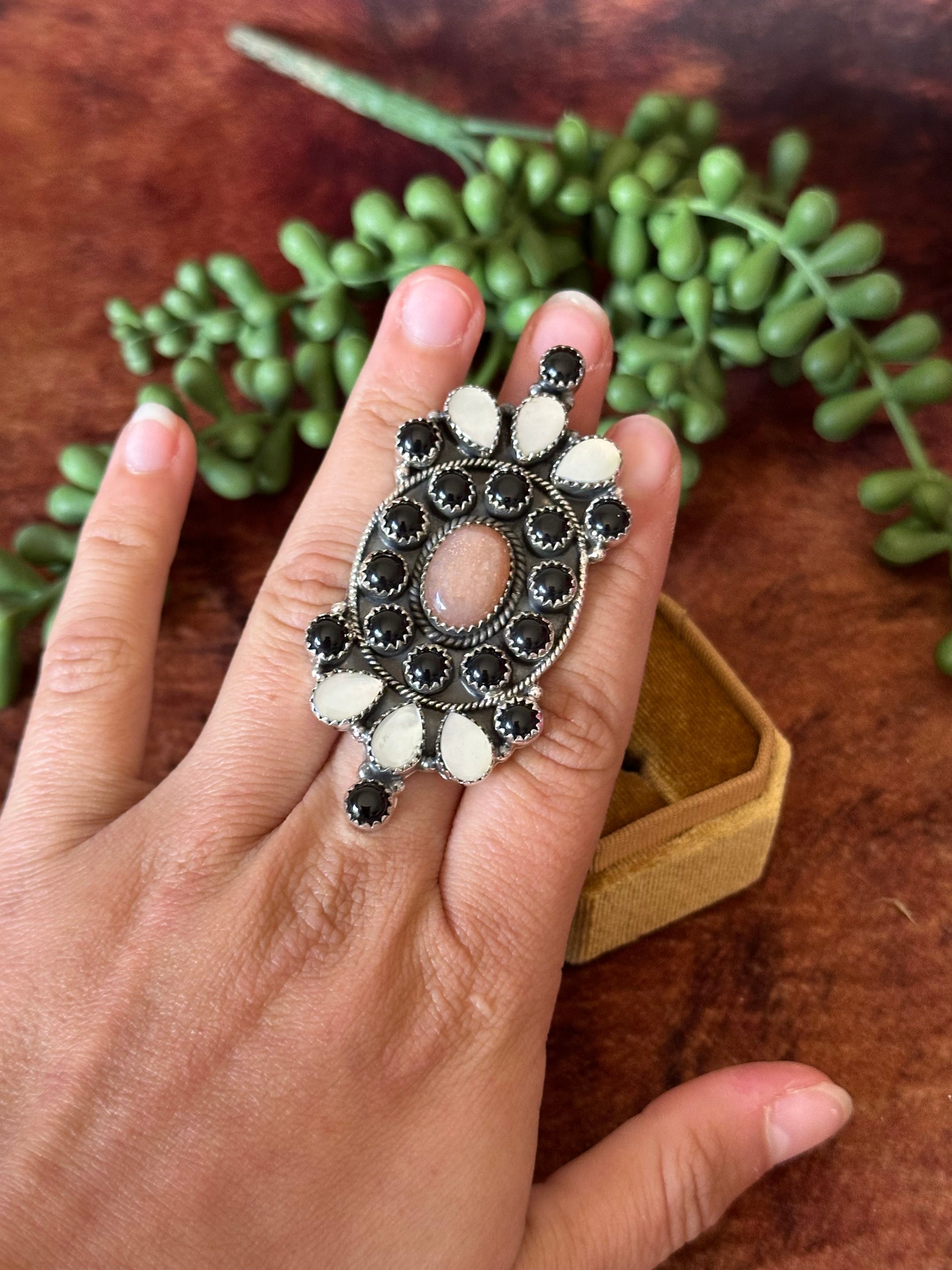 Southwest Handmade Multi Stone & Sterling Silver Adjustable Cluster Ring