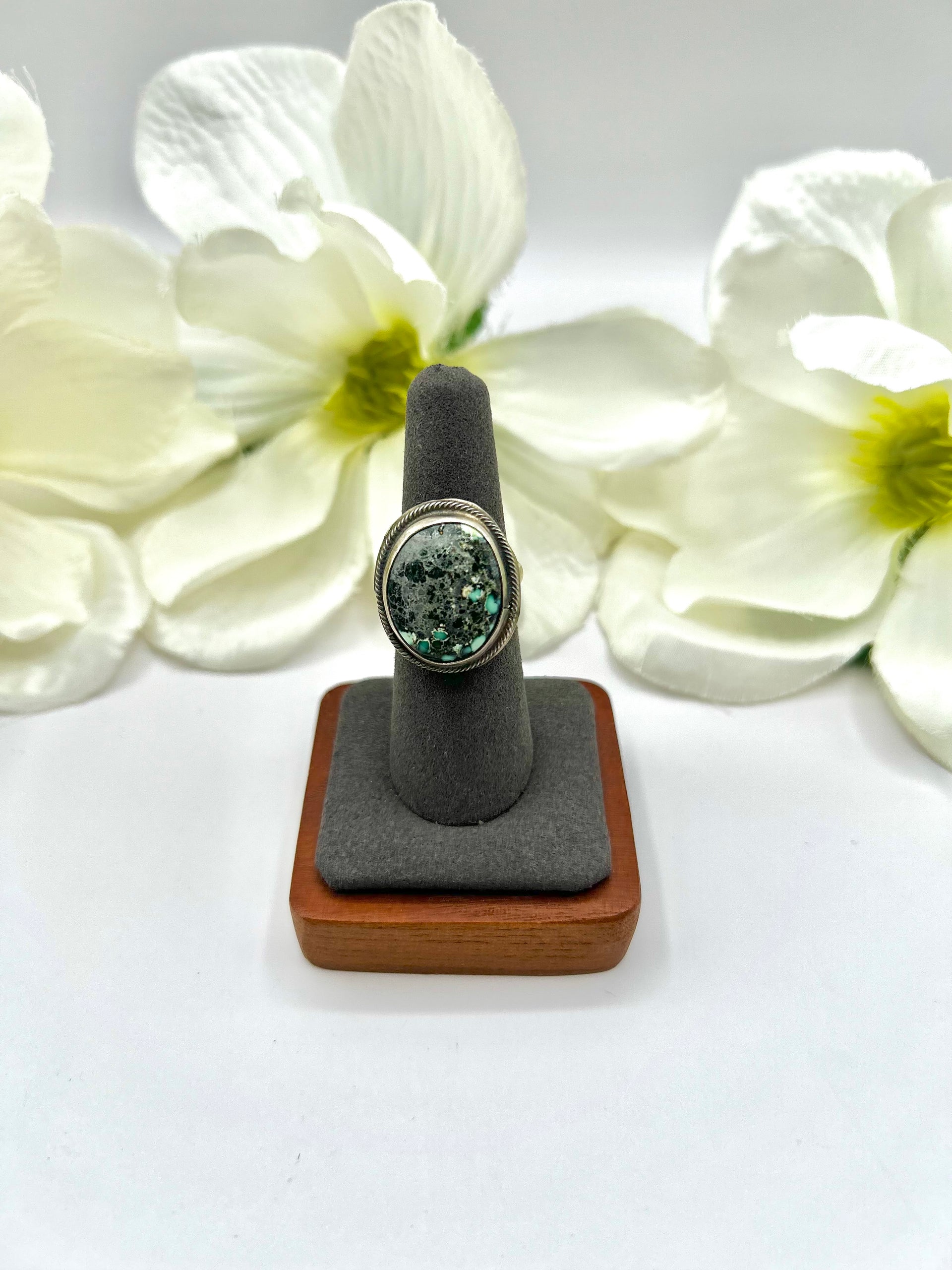 Navajo Made Angel Wing Variscite & Sterling Silver Adjustable Ring