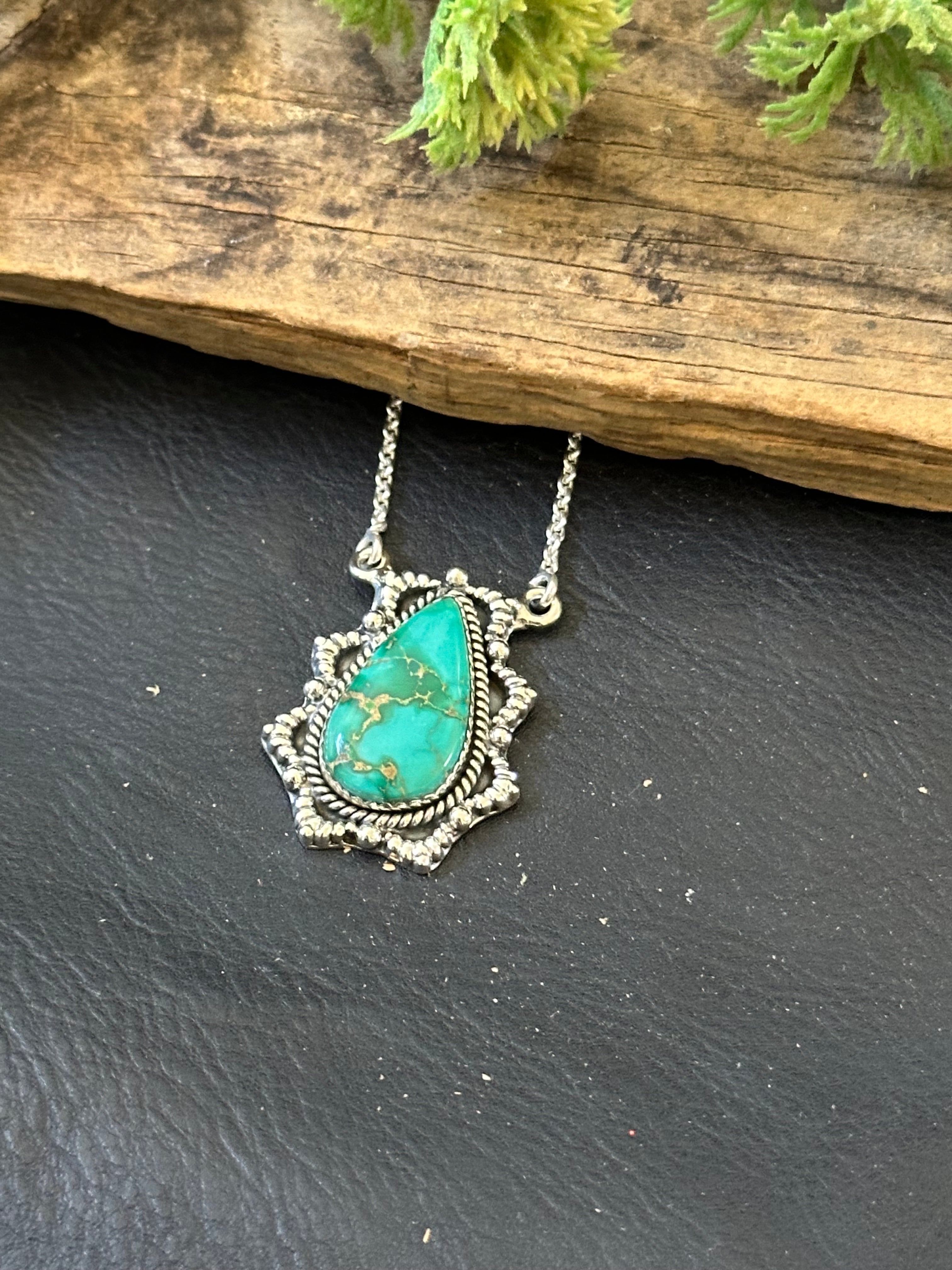 Southwest Handmade Emerald Valley Turquoise & Sterling Silver Necklace