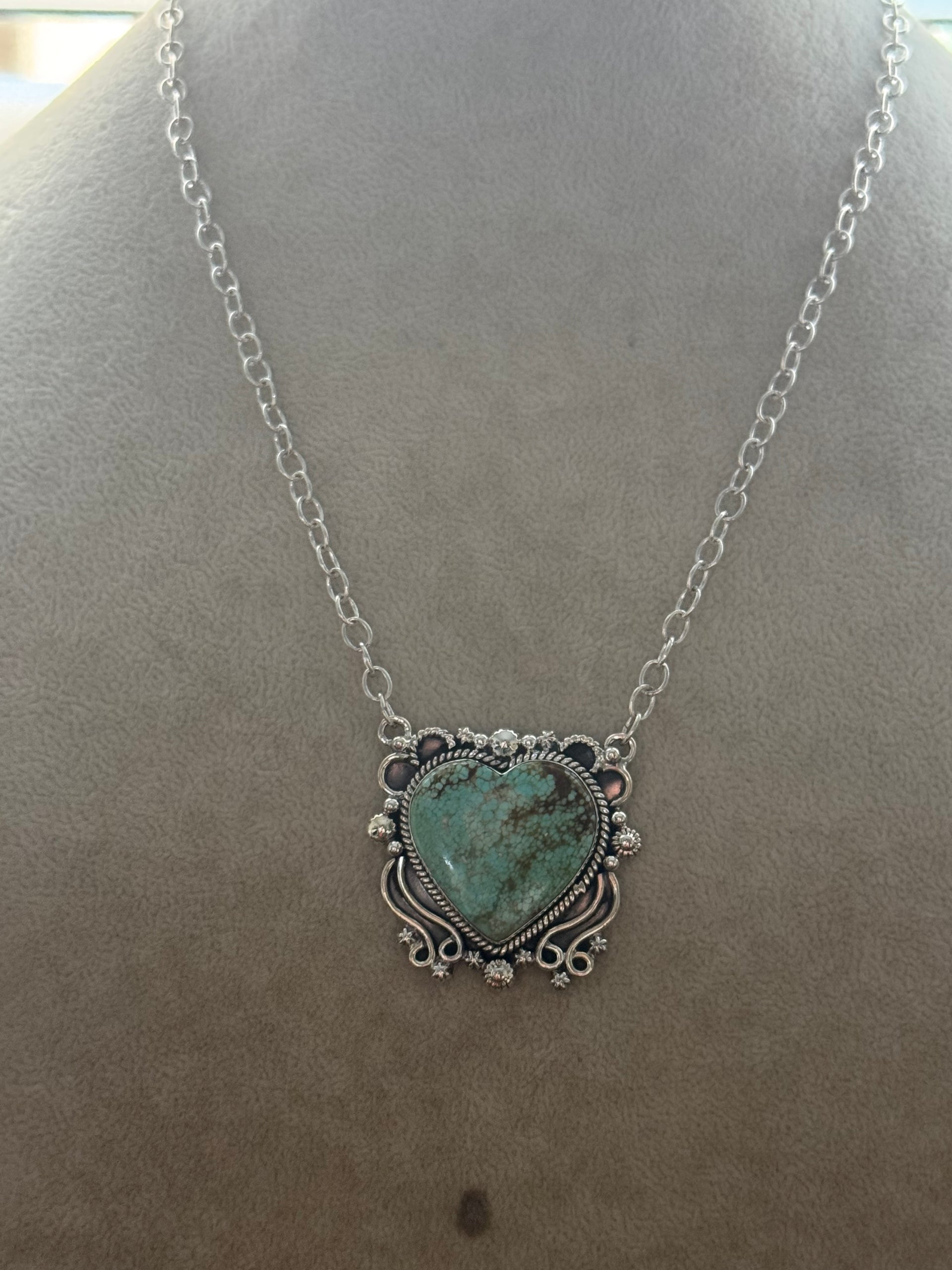 Southwest Made #8 Turquoise & Sterling Silver Heart Necklace