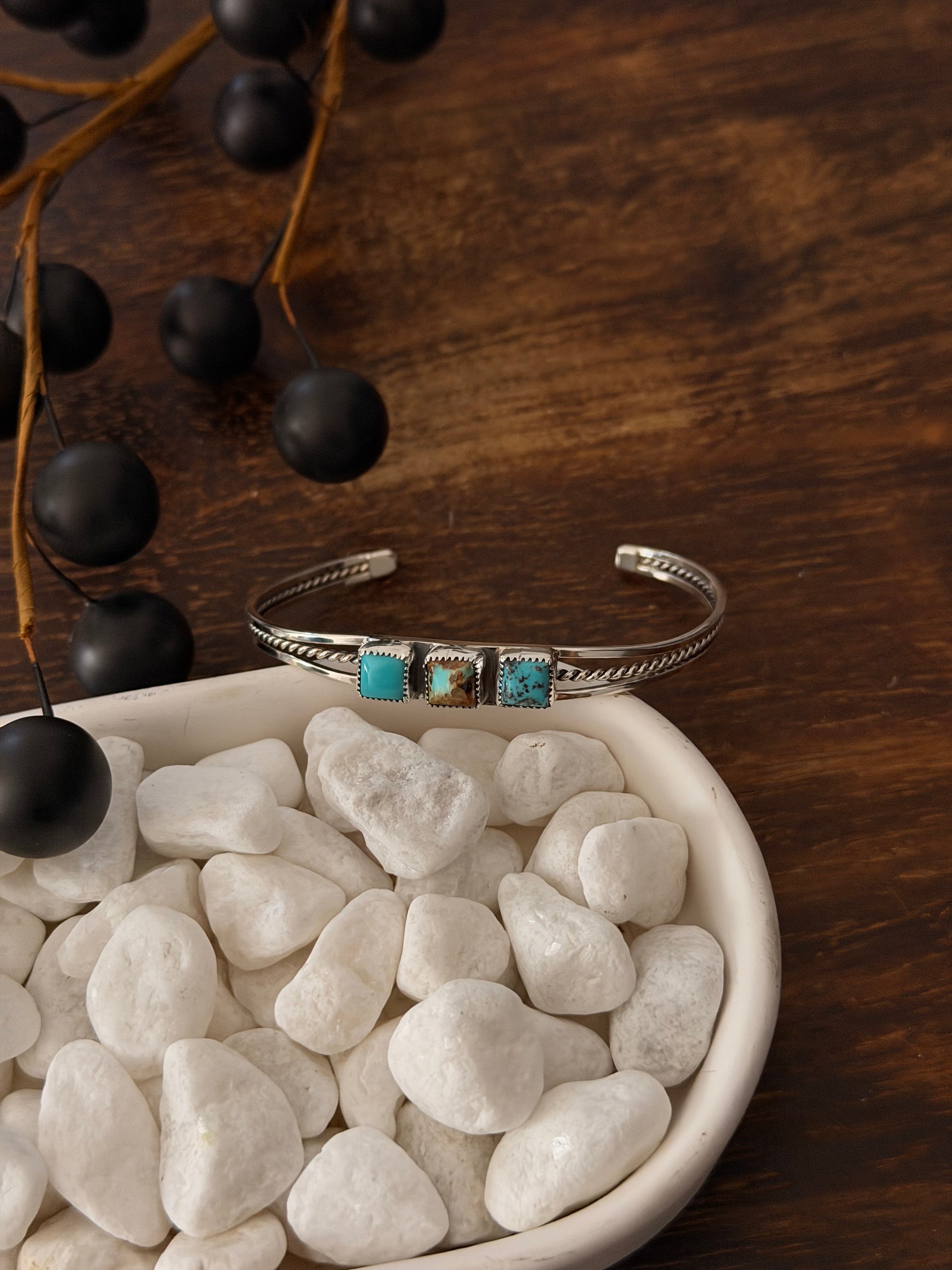 Navajo Made Kingman Turquoise & Sterling Silver Cuff Bracelet