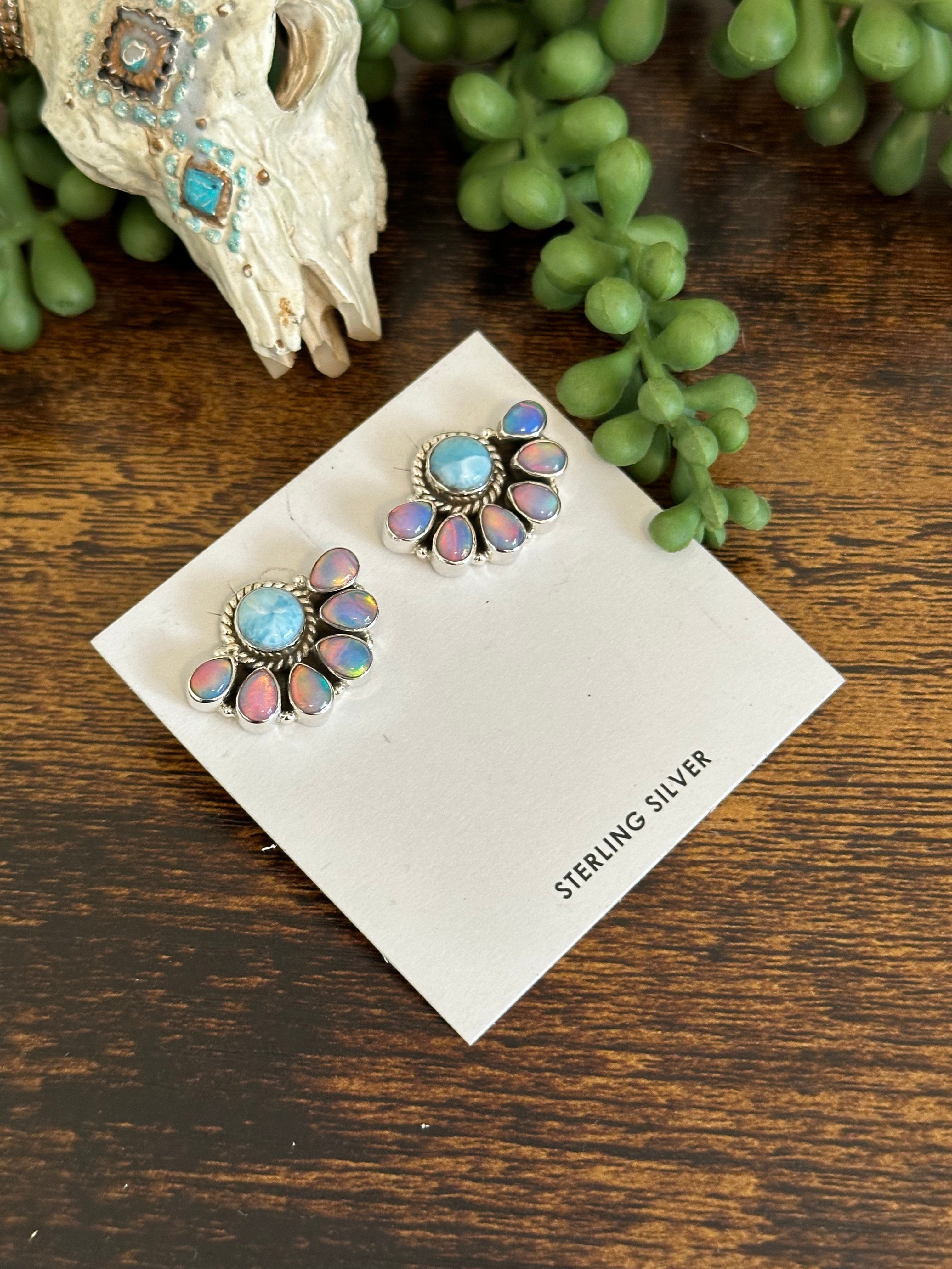 Southwest Handmade Multi Stone & Sterling Silver Post Earrings