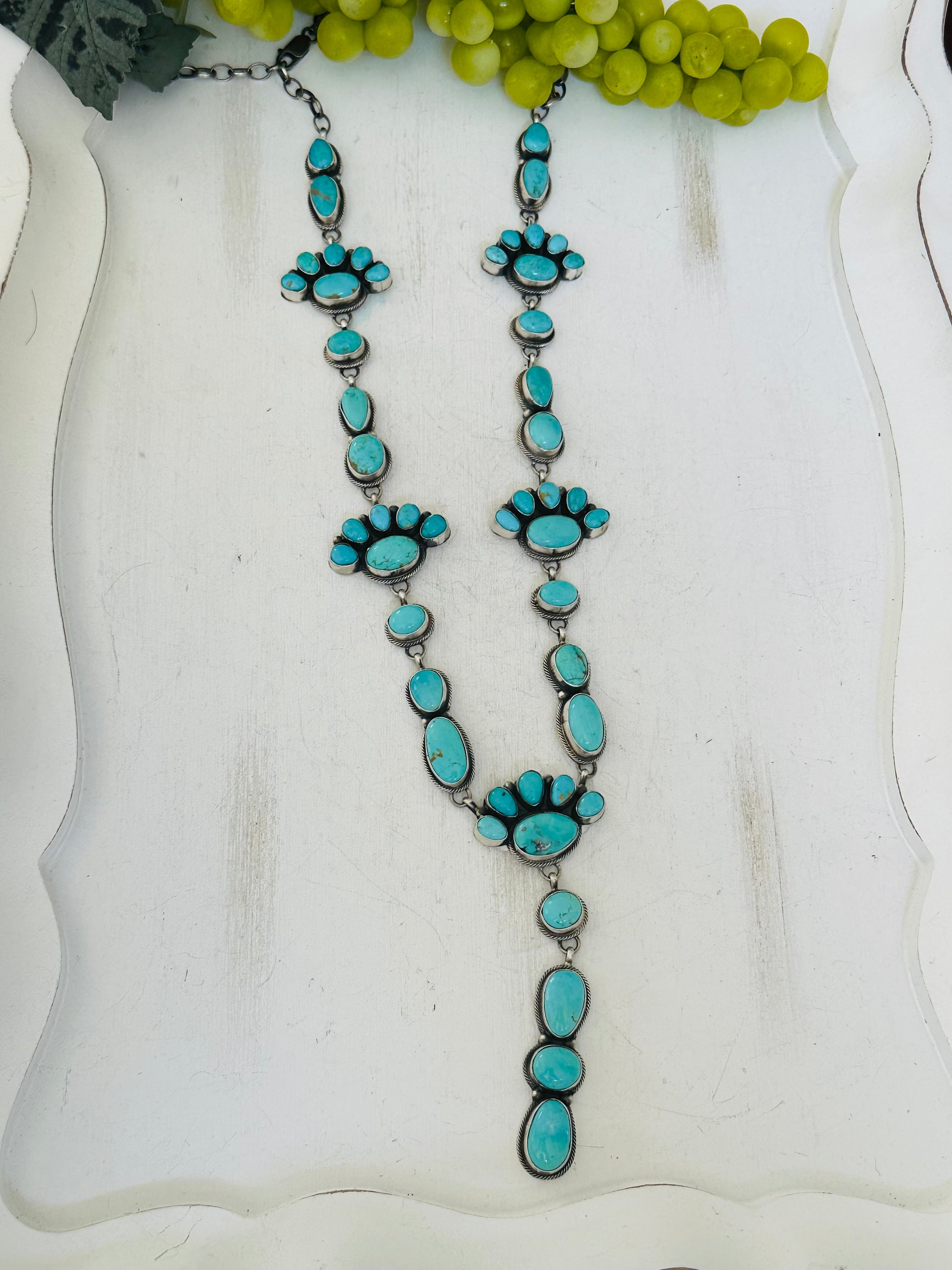 Timothy Yazzie Kingman Turquoise & Sterling Silver Cluster Necklace