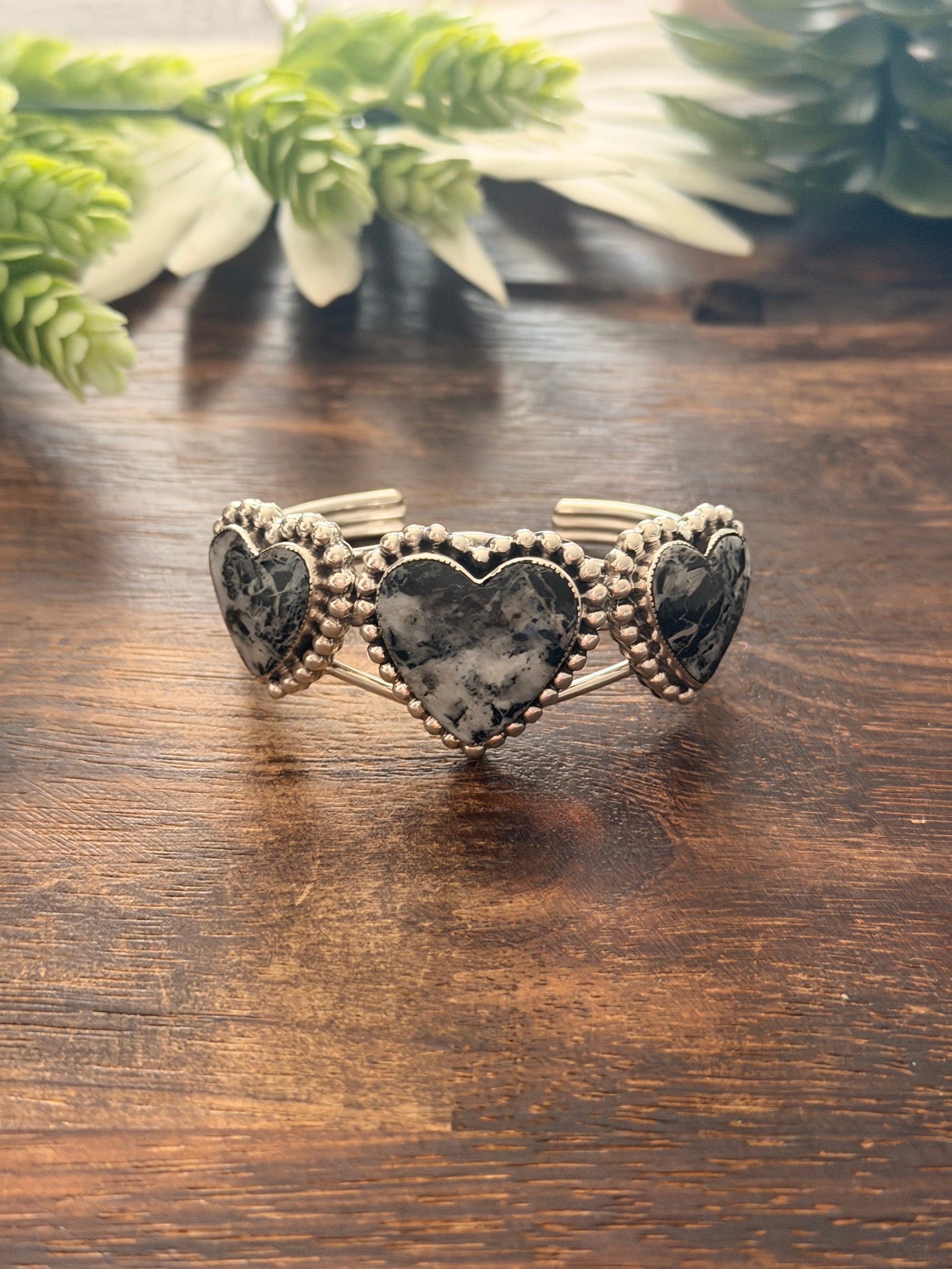 David Lopez White Buffalo & Sterling Silver Heart Cuff Bracelet