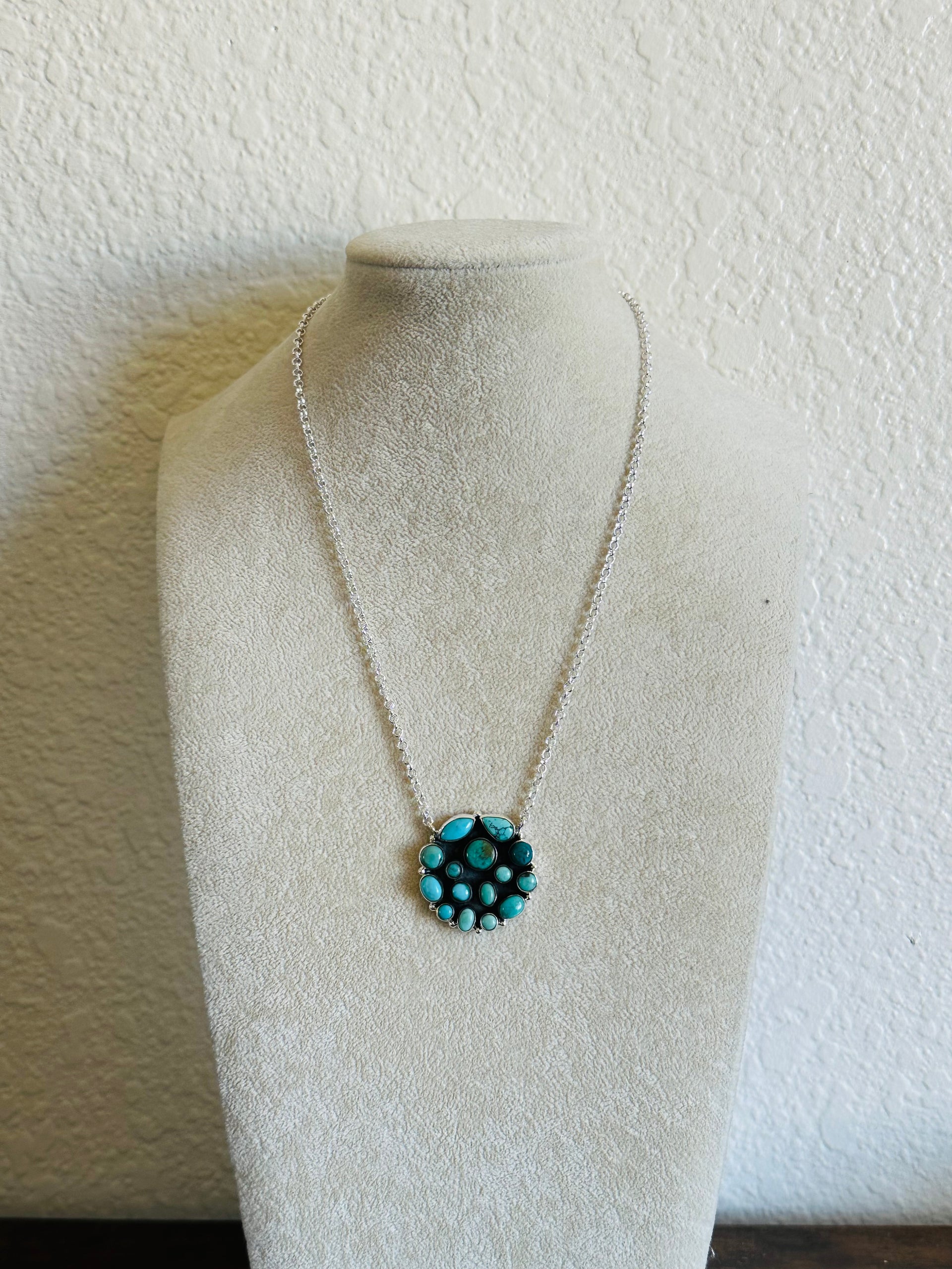 TTD “The Betty” Kingman Turquoise & Sterling Silver Cluster Necklace